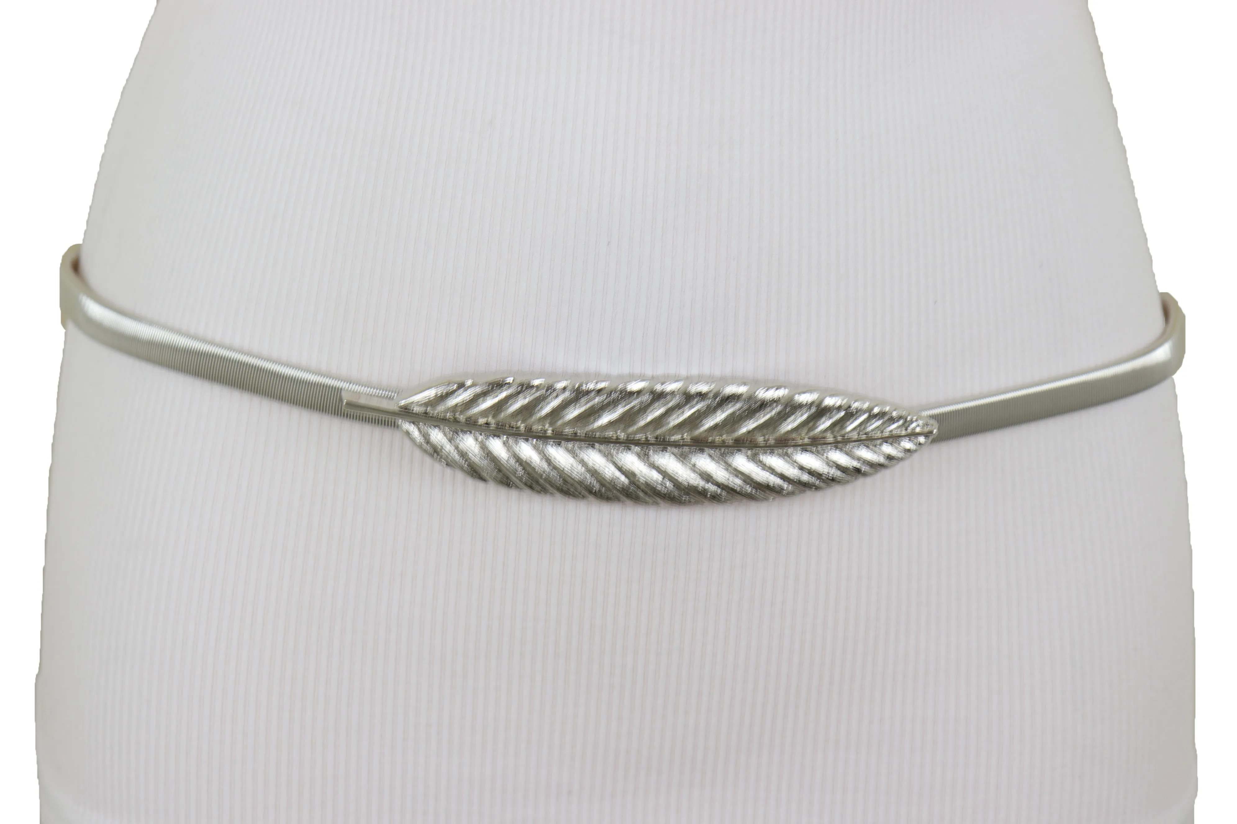 Silver Metal Leaf Elastic Waistband Fashion Belt Hip High Waist Size S M L
