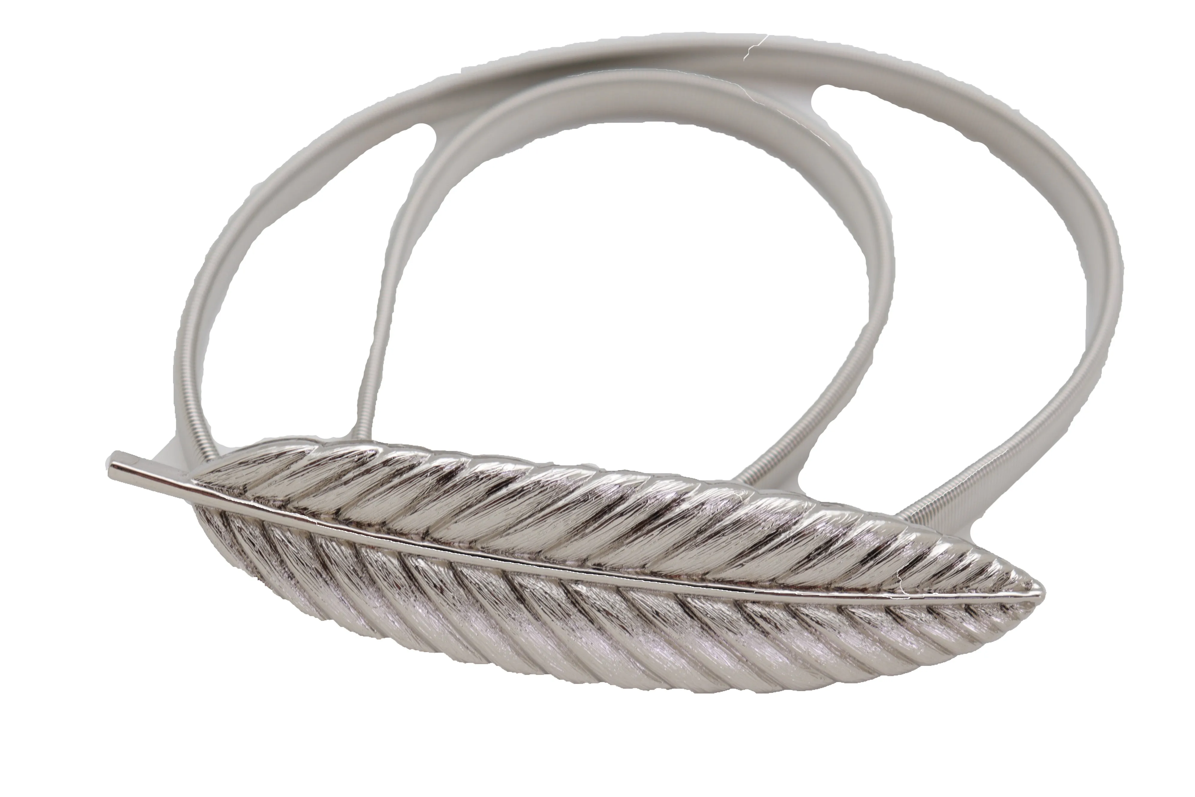 Silver Metal Leaf Elastic Waistband Fashion Belt Hip High Waist Size S M L