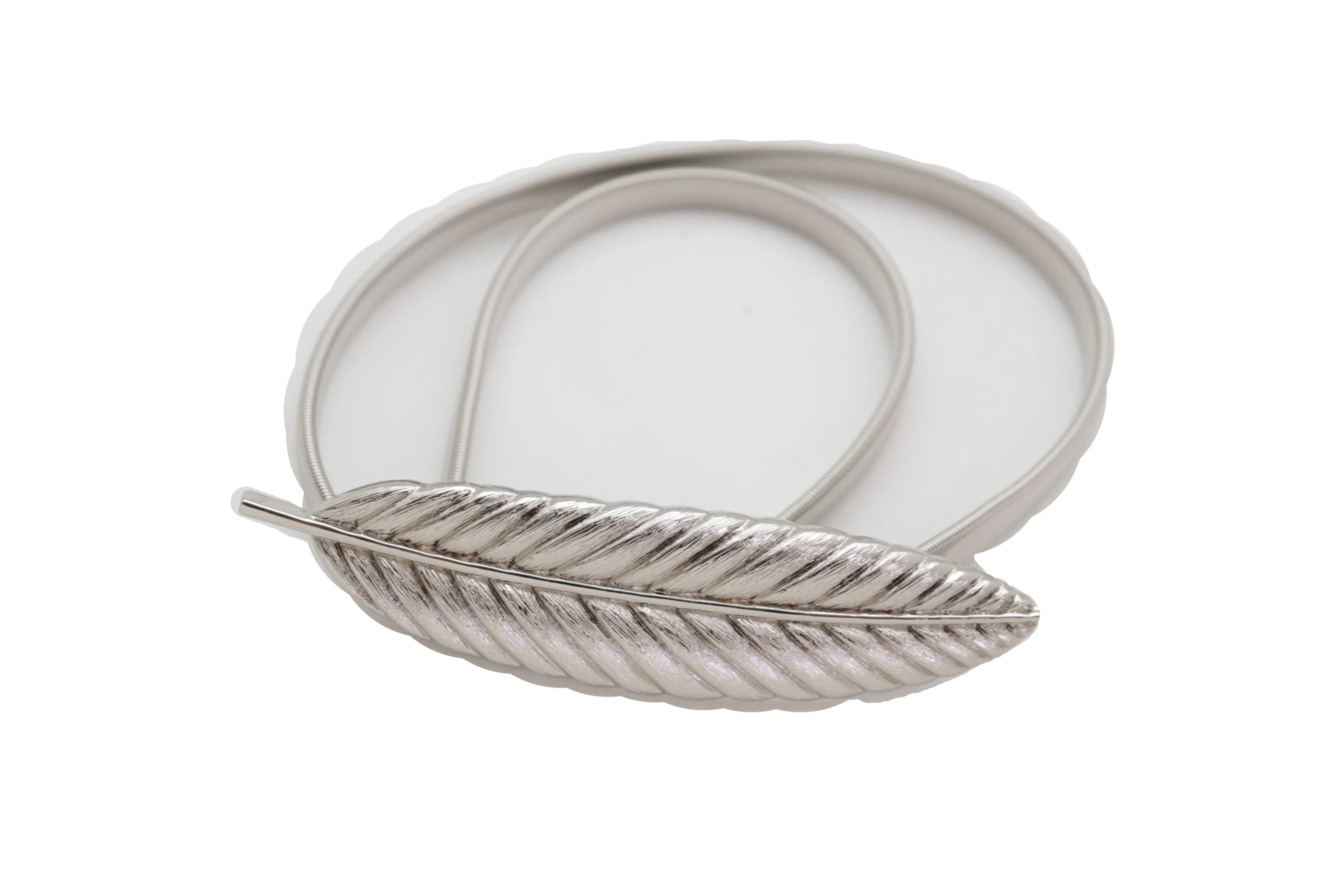 Silver Metal Leaf Elastic Waistband Fashion Belt Hip High Waist Size S M L