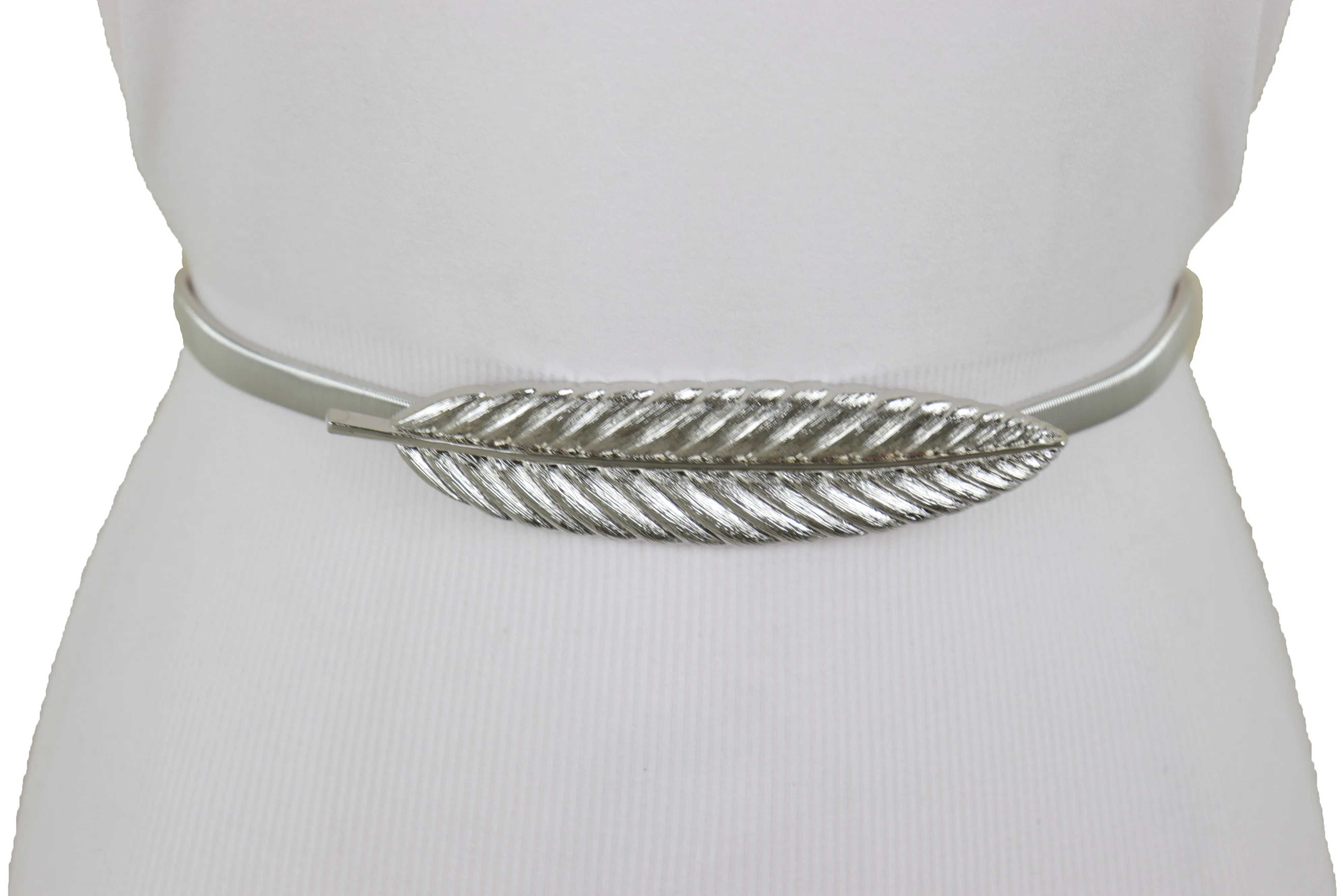 Silver Metal Leaf Elastic Waistband Fashion Belt Hip High Waist Size S M L