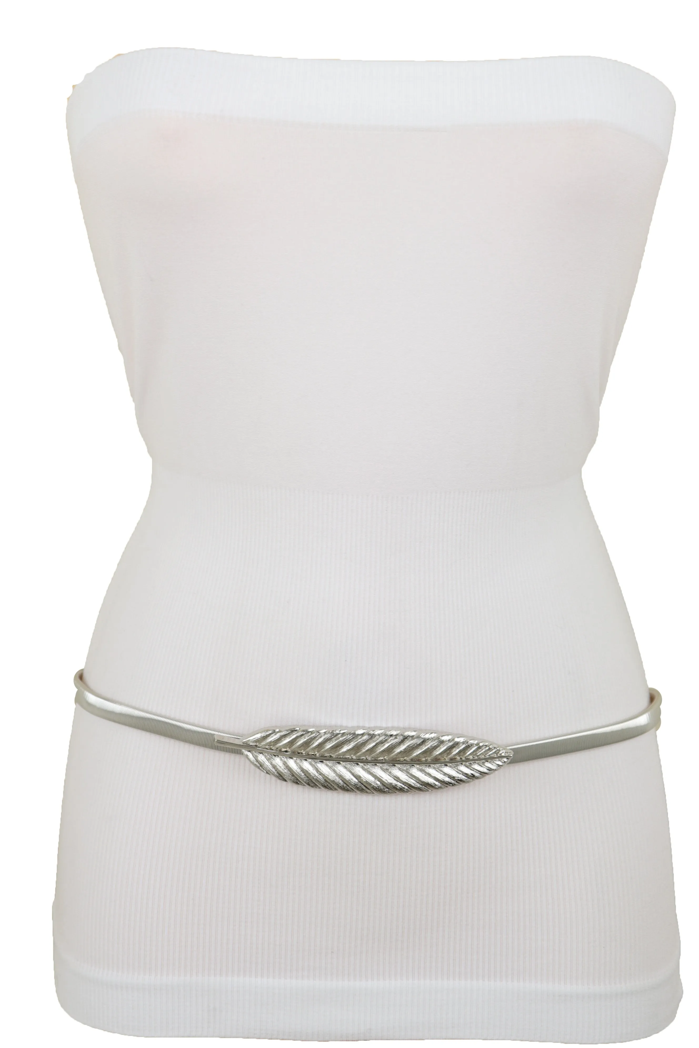 Silver Metal Leaf Elastic Waistband Fashion Belt Hip High Waist Size S M L