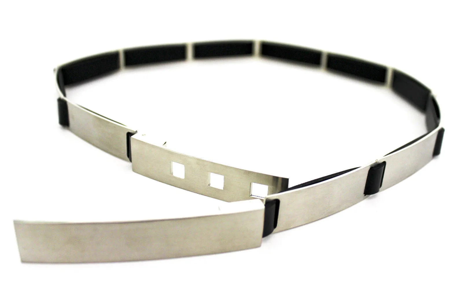 Silver Metal Multi Plates Hip Waist Narrow Skinny Belt Long Buckle S M