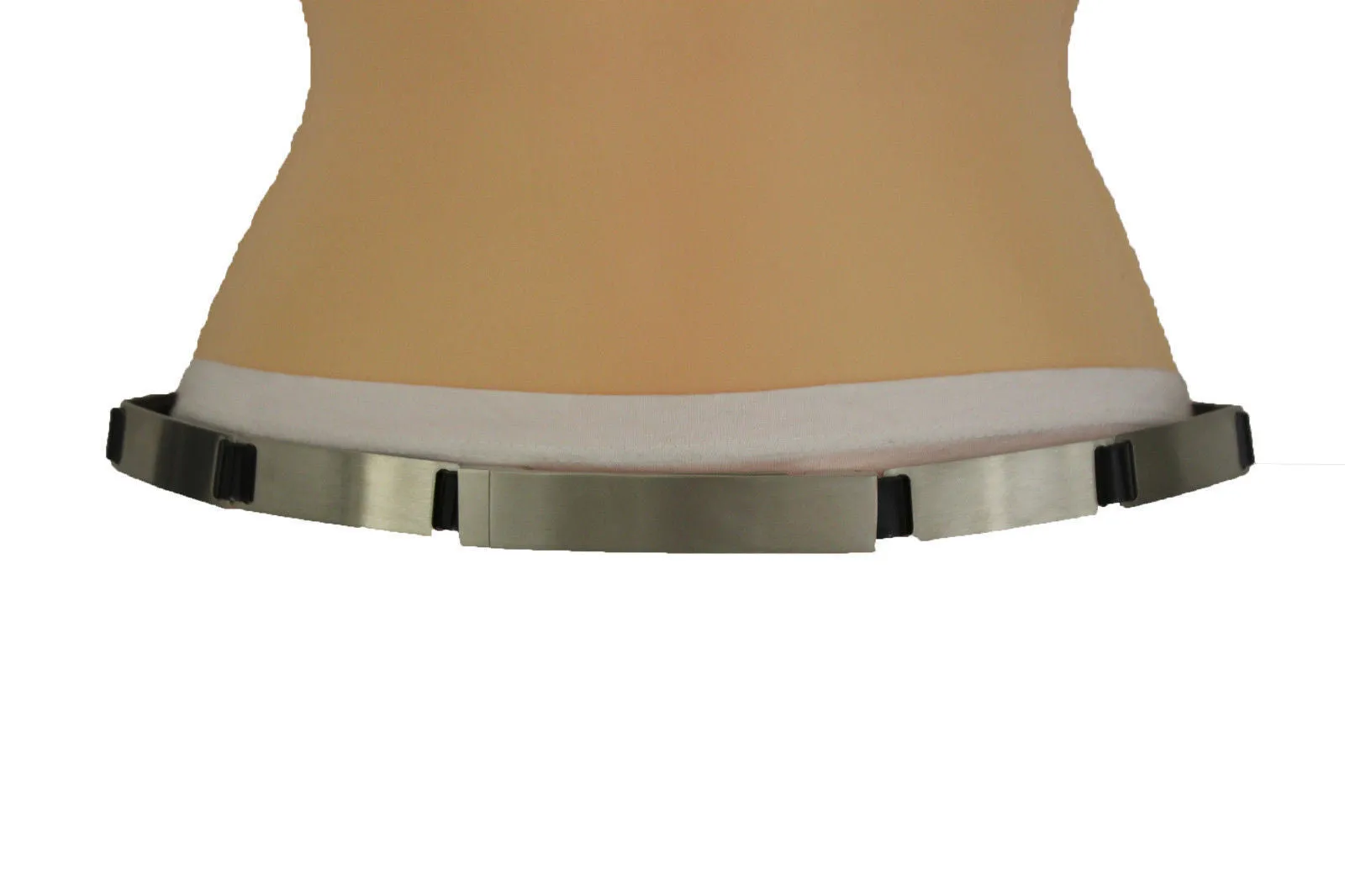 Silver Metal Multi Plates Hip Waist Narrow Skinny Belt Long Buckle S M