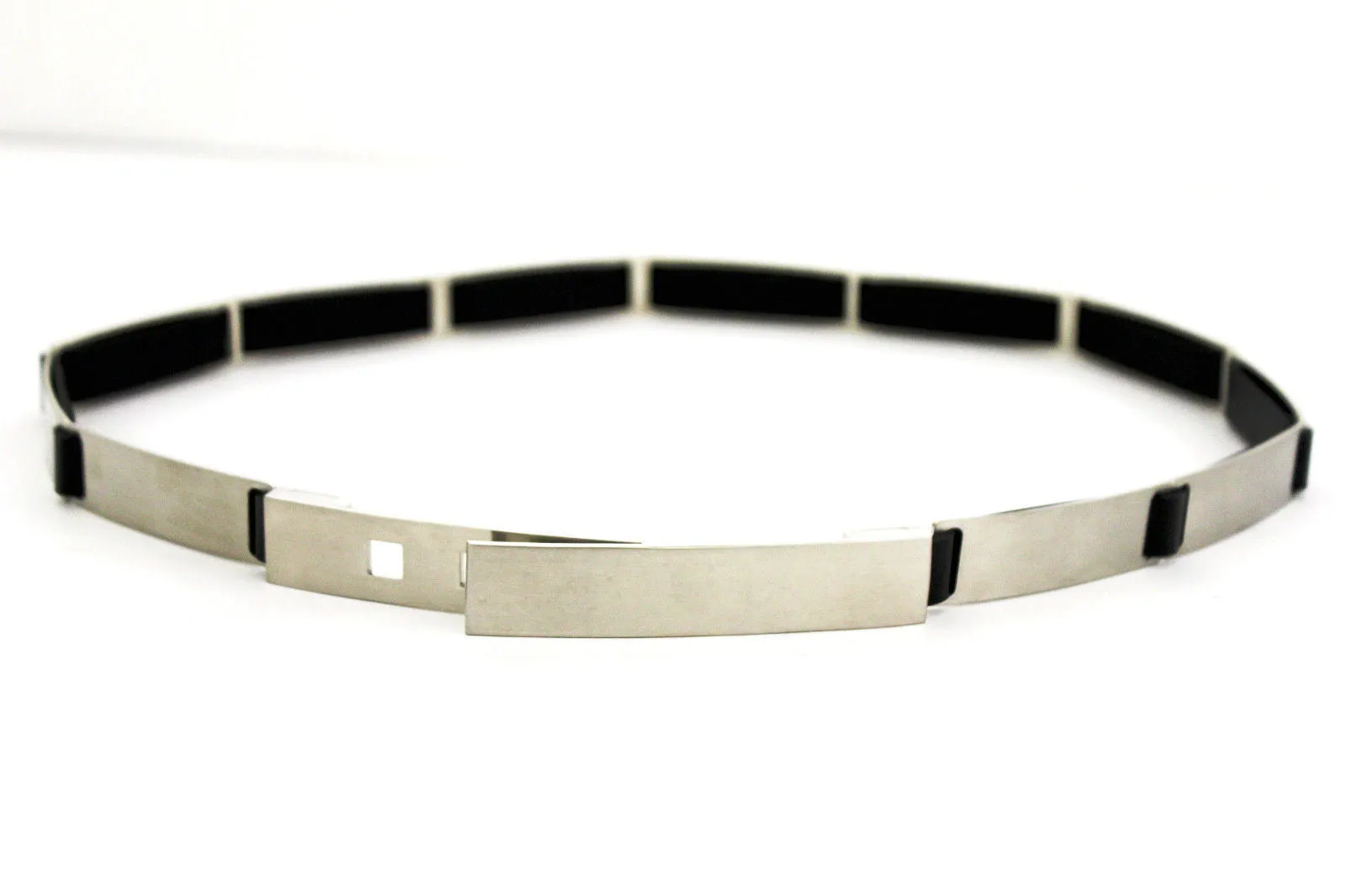 Silver Metal Multi Plates Hip Waist Narrow Skinny Belt Long Buckle S M