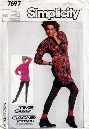 Simplicity 7697 Womens Stretch Active Wear Tunic Top & Stirrup Pants 1980s Vintage Sewing Pattern Size MEDIUM UNCUT Factory Folded