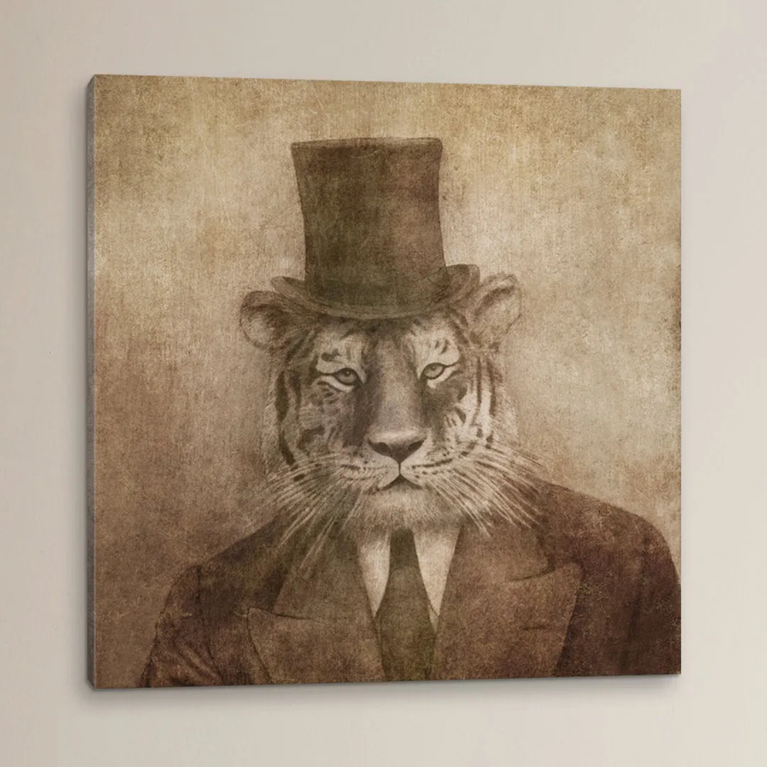 Sir Tiger' Graphic Art on Wrapped Canvas East Urban Home Size: 12" H x 12" W x 0.75" D