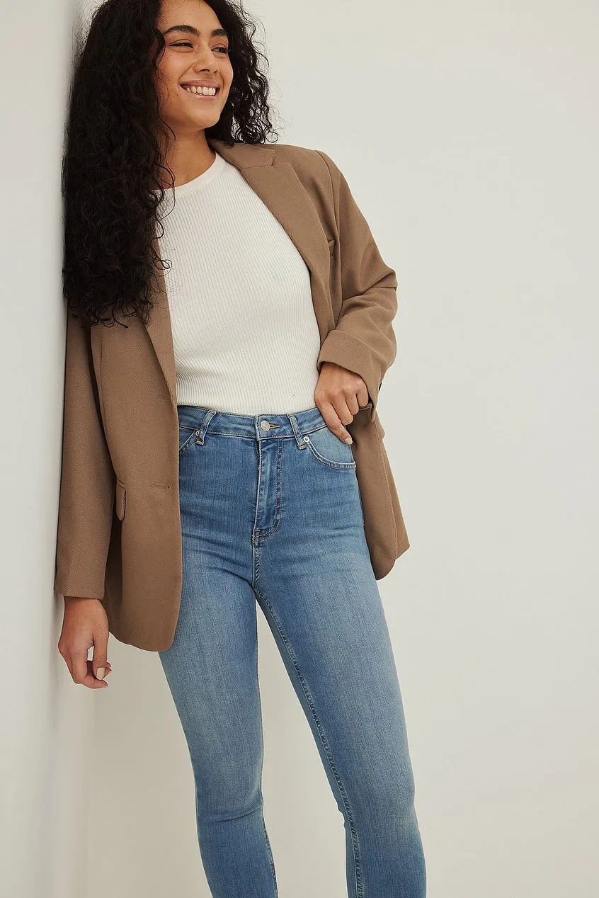 Skinny High Waist Open Hem Jeans For Womens
