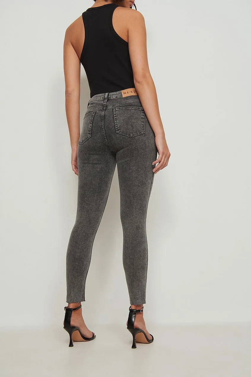 Skinny High Waist Raw Hem Jeans For Womens
