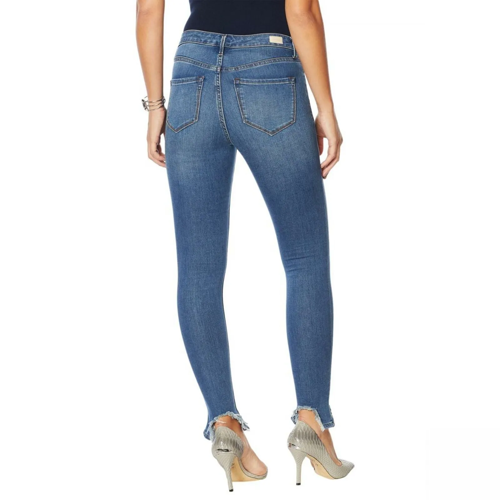 Skinnygirl Women's Mid Rise Sharkbite Hem Skinny Jeans