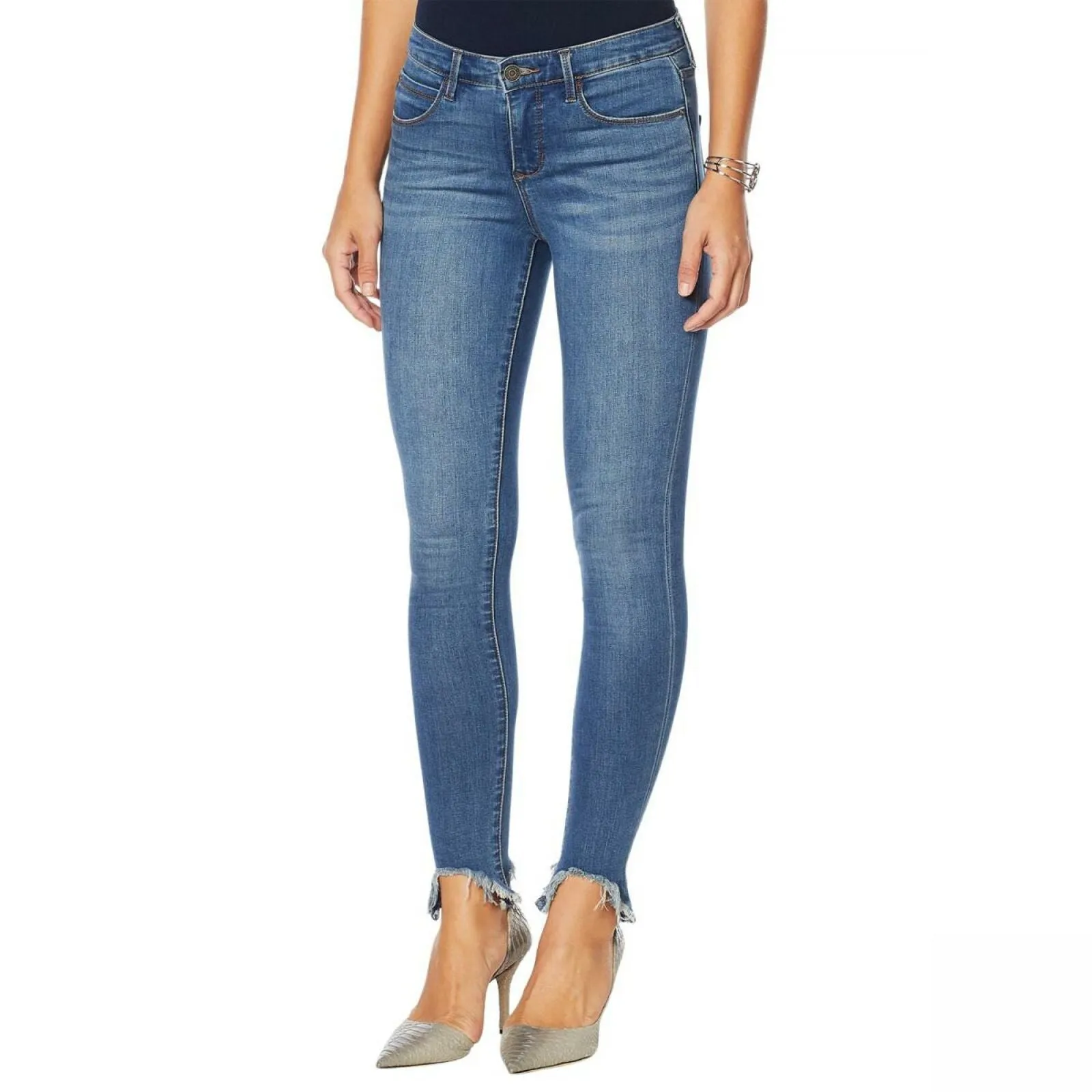 Skinnygirl Women's Mid Rise Sharkbite Hem Skinny Jeans