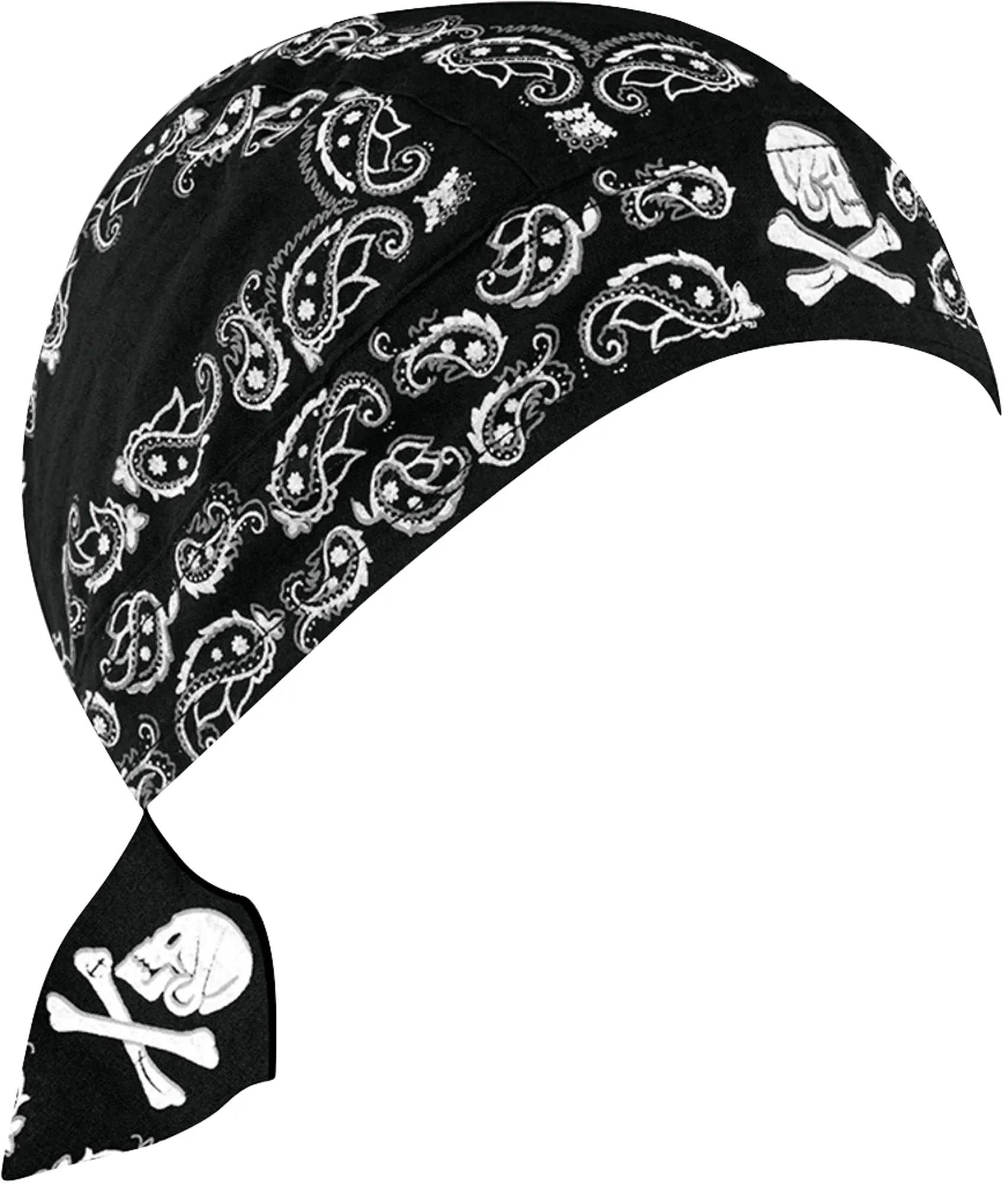 Skull and Crossbones Skeleton Paisley Doo Rag Cap Biker Hat Bandana Head Wrap Black and White for Men or Women