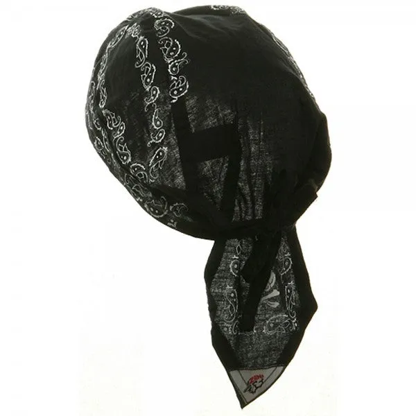 Skull and Crossbones Skeleton Paisley Doo Rag Cap Biker Hat Bandana Head Wrap Black and White for Men or Women
