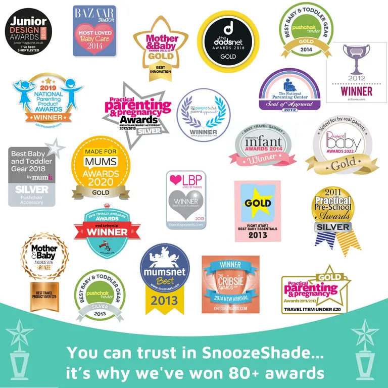 SnoozeShade Original (Newborn to approx 6m); Carrycot & pram sun shade and baby sleep aid; Better than a pram parasol; Doona compatible; Blocks 99% of UV