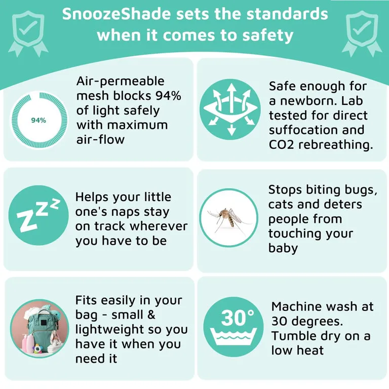 SnoozeShade Plus Deluxe (6m ) Universal-fit buggy & pushchair sun shade & baby sleep aid | Blocks up to 97.5% of UV