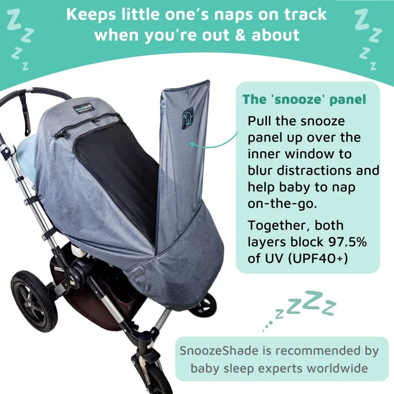 SnoozeShade Plus Deluxe (6m ) Universal-fit buggy & pushchair sun shade & baby sleep aid | Blocks up to 97.5% of UV