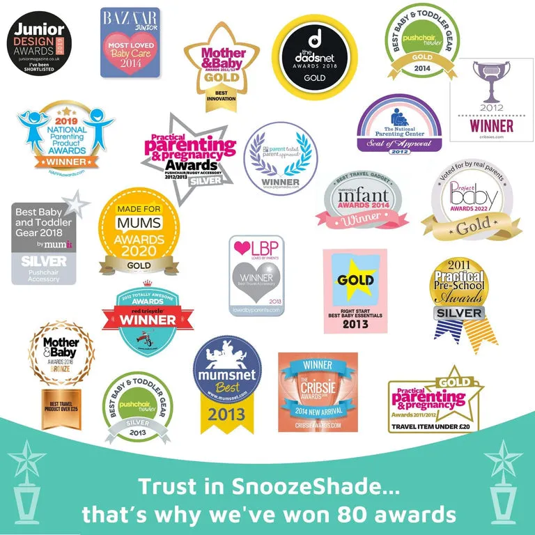 SnoozeShade Plus Deluxe (6m ) Universal-fit buggy & pushchair sun shade & baby sleep aid | Blocks up to 97.5% of UV