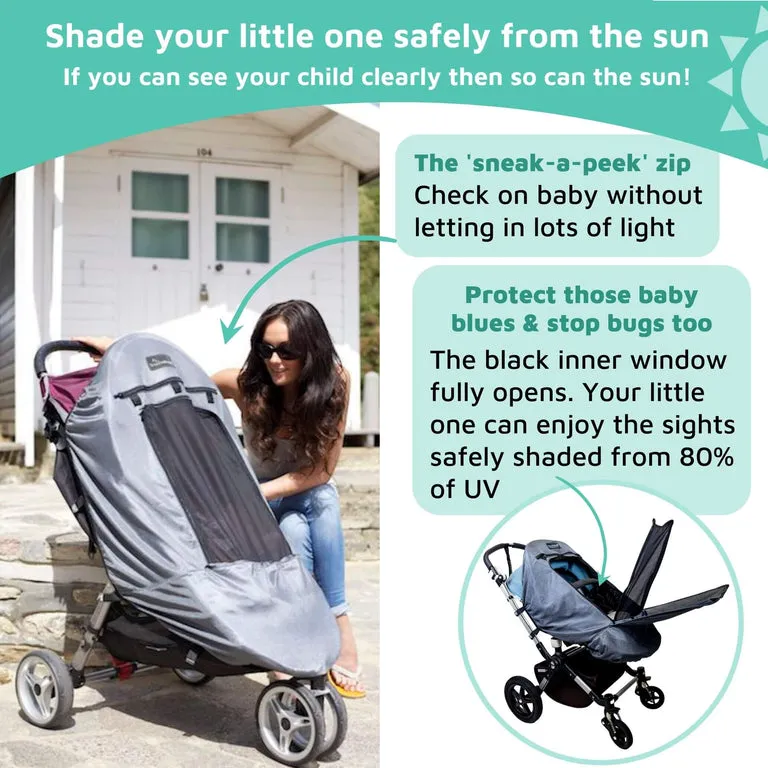 SnoozeShade Plus Deluxe (6m ) Universal-fit buggy & pushchair sun shade & baby sleep aid | Blocks up to 97.5% of UV