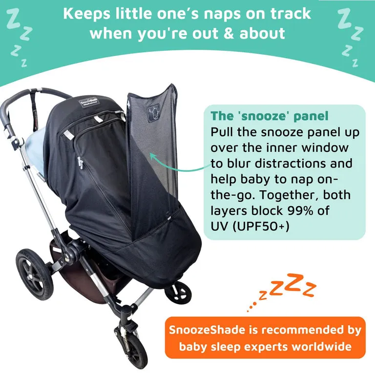 SnoozeShade Plus Extra (6m ) | Buggy & pushchair sun shade | Universal fit, blocks up to 99% of UV & helps little ones nap
