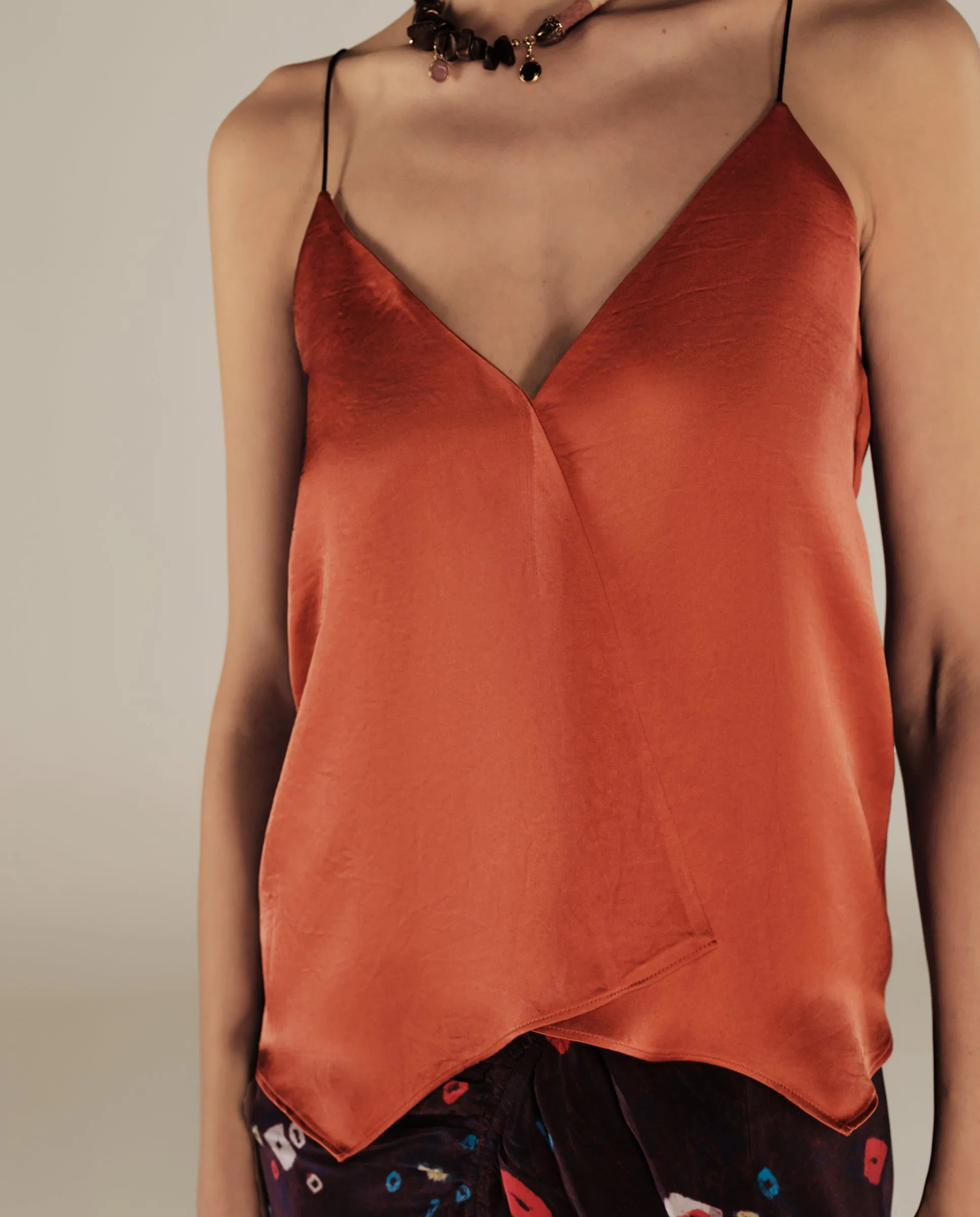 SOFIA | Terracotta Orange Satin Strap Camisole Top