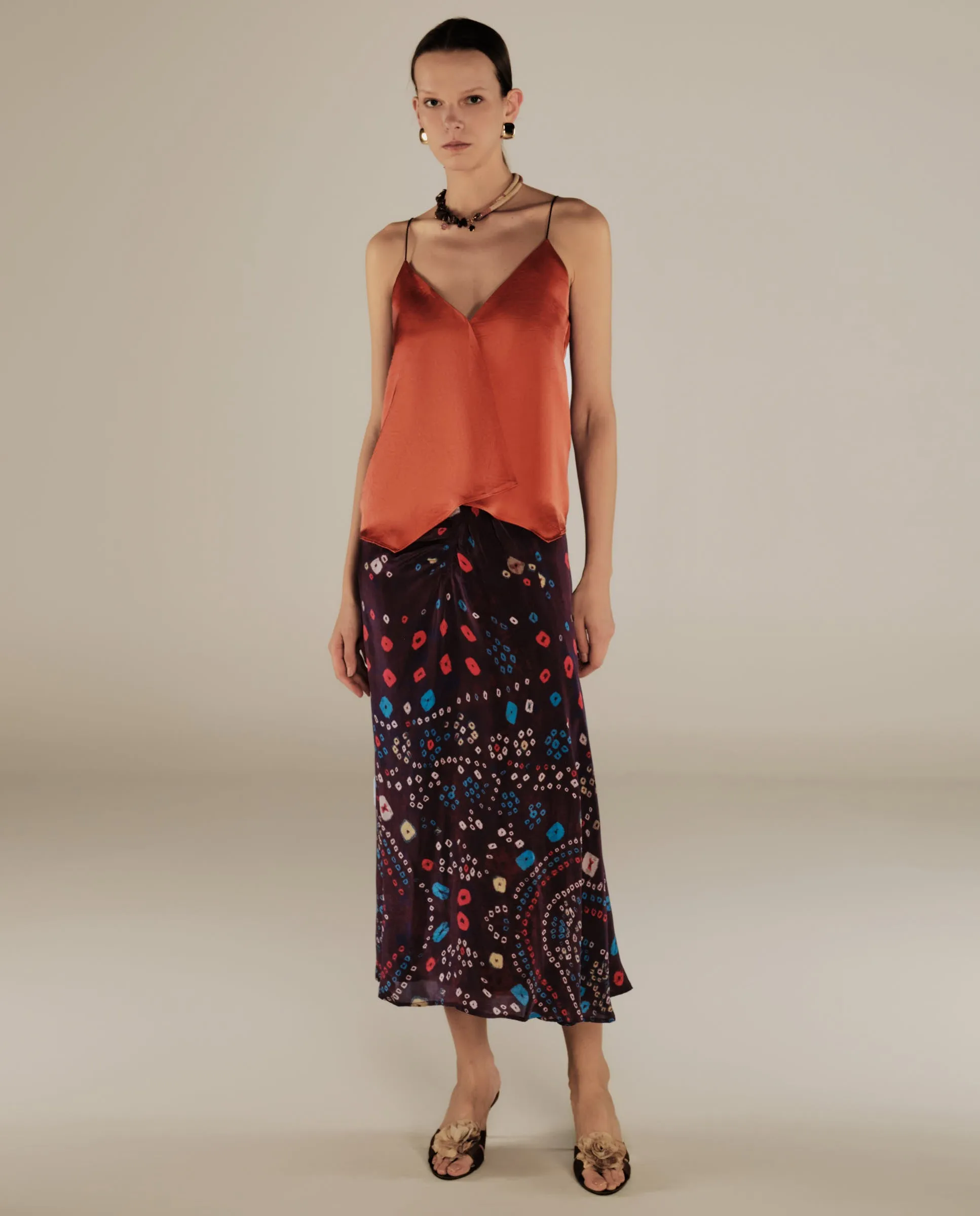 SOFIA | Terracotta Orange Satin Strap Camisole Top