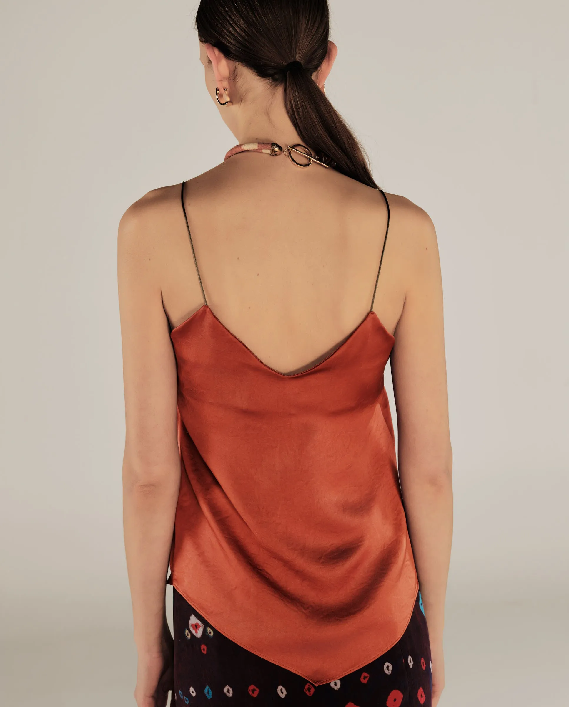 SOFIA | Terracotta Orange Satin Strap Camisole Top