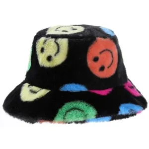 Soft Faux Fur Fluffy Smiley Bucket Hat