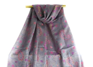 Soft Gray Paisley Vines Pashmina Scarf Bohemian Shawl