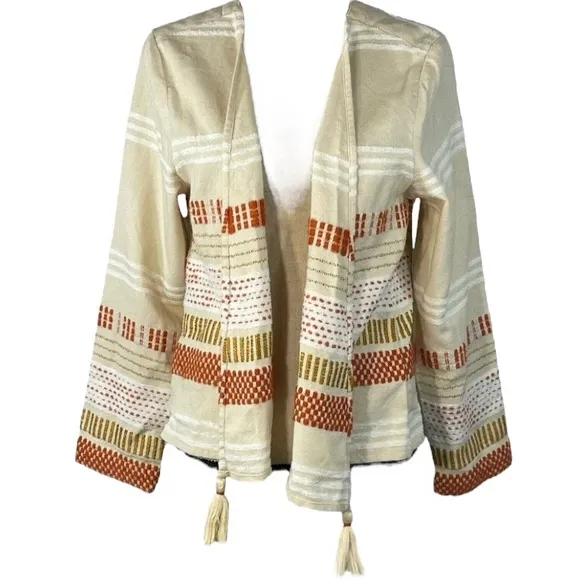 Soft Surroundings Woven Knit Pattern Embroidered Topper Duster Jacket