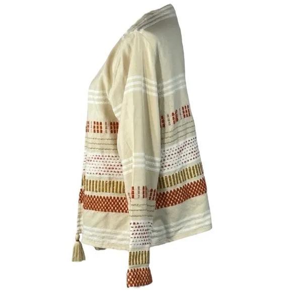 Soft Surroundings Woven Knit Pattern Embroidered Topper Duster Jacket
