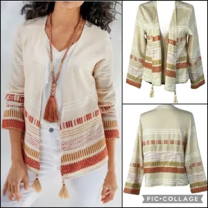 Soft Surroundings Woven Knit Pattern Embroidered Topper Duster Jacket