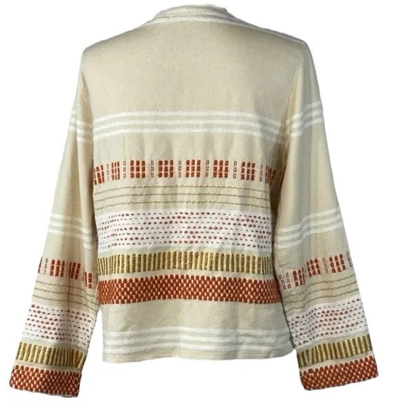Soft Surroundings Woven Knit Pattern Embroidered Topper Duster Jacket