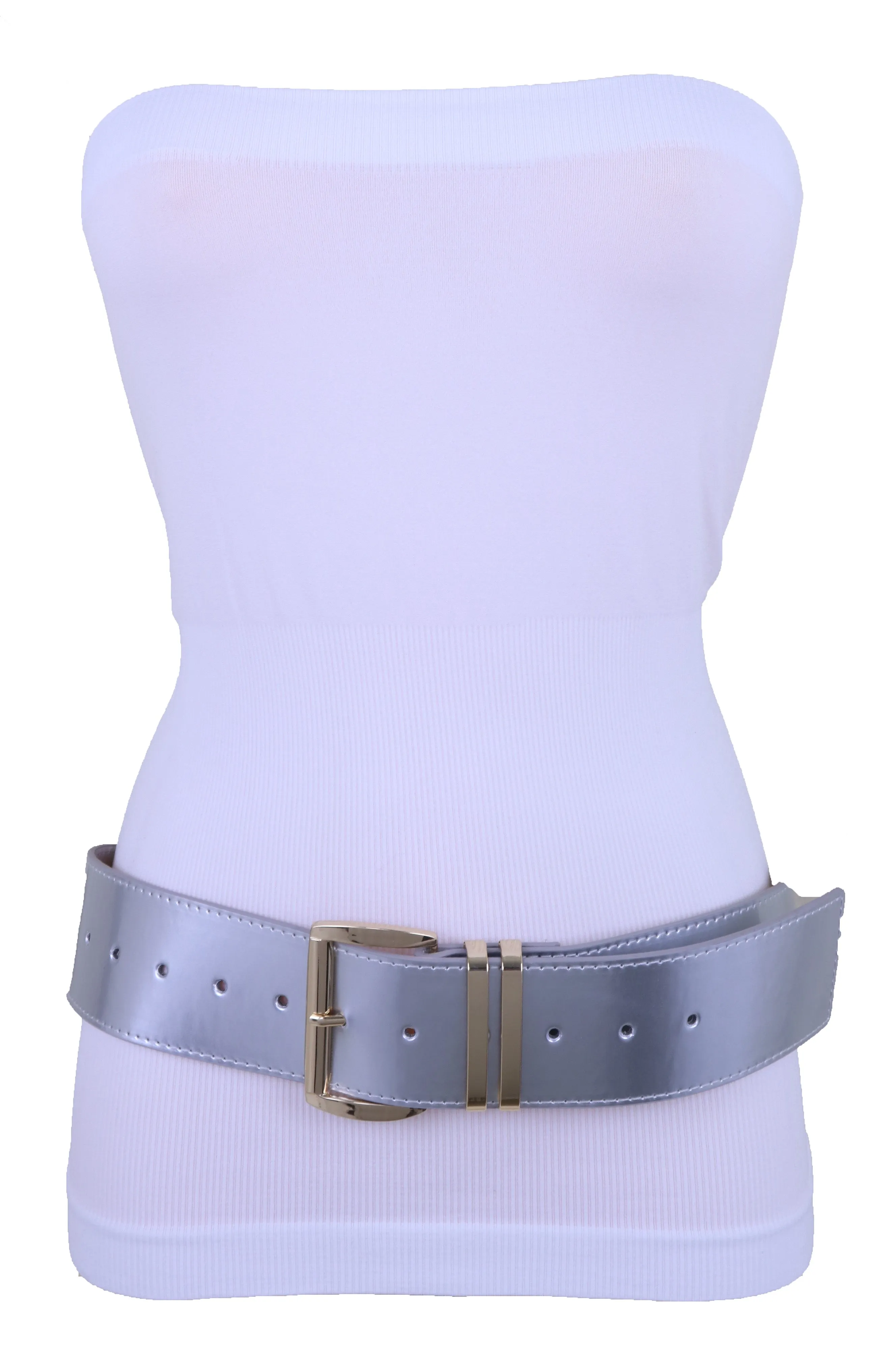 Solid Colored Faux Leather Two-Bar Loop Square Buckle Classic Belt