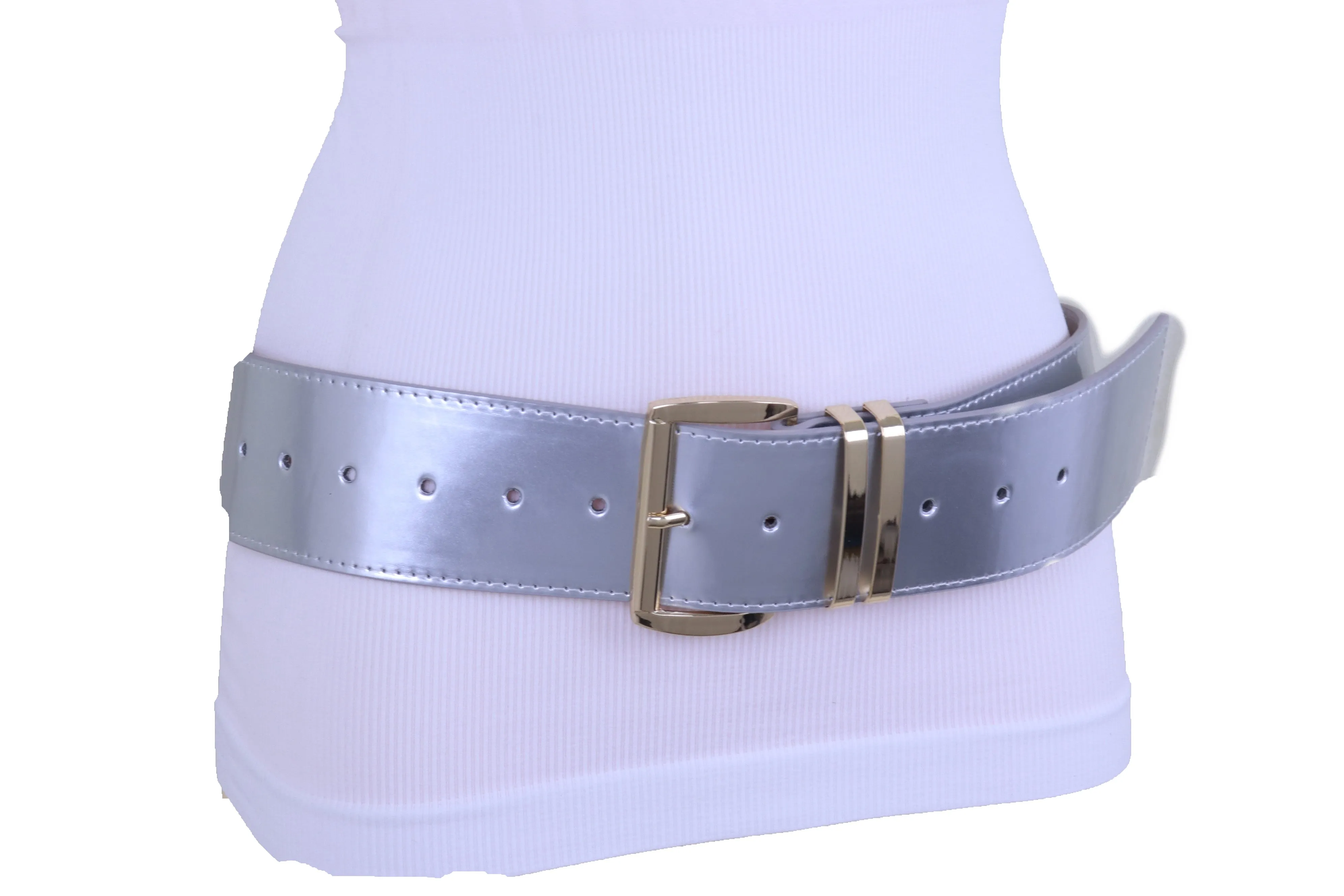 Solid Colored Faux Leather Two-Bar Loop Square Buckle Classic Belt