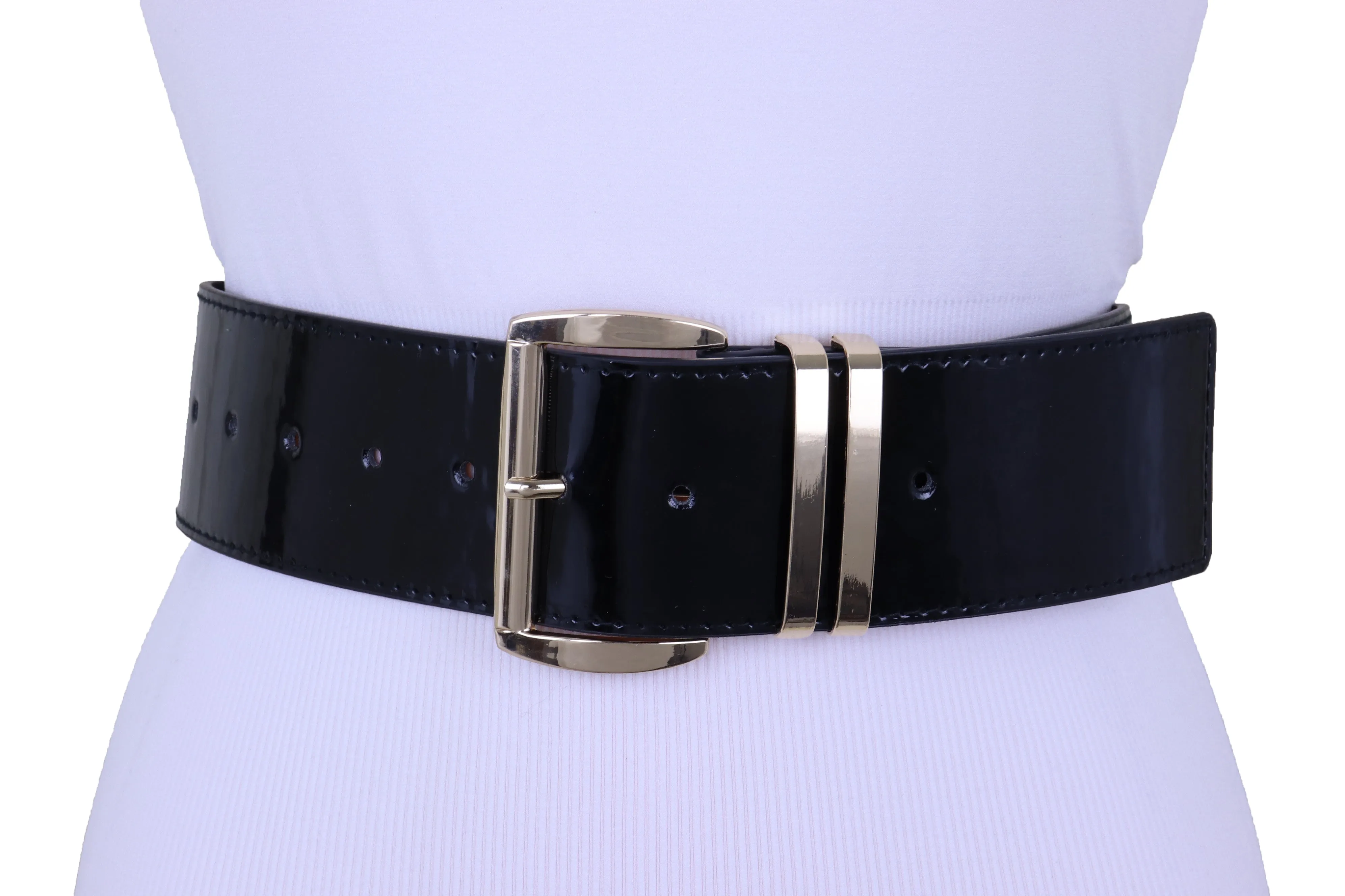 Solid Colored Faux Leather Two-Bar Loop Square Buckle Classic Belt