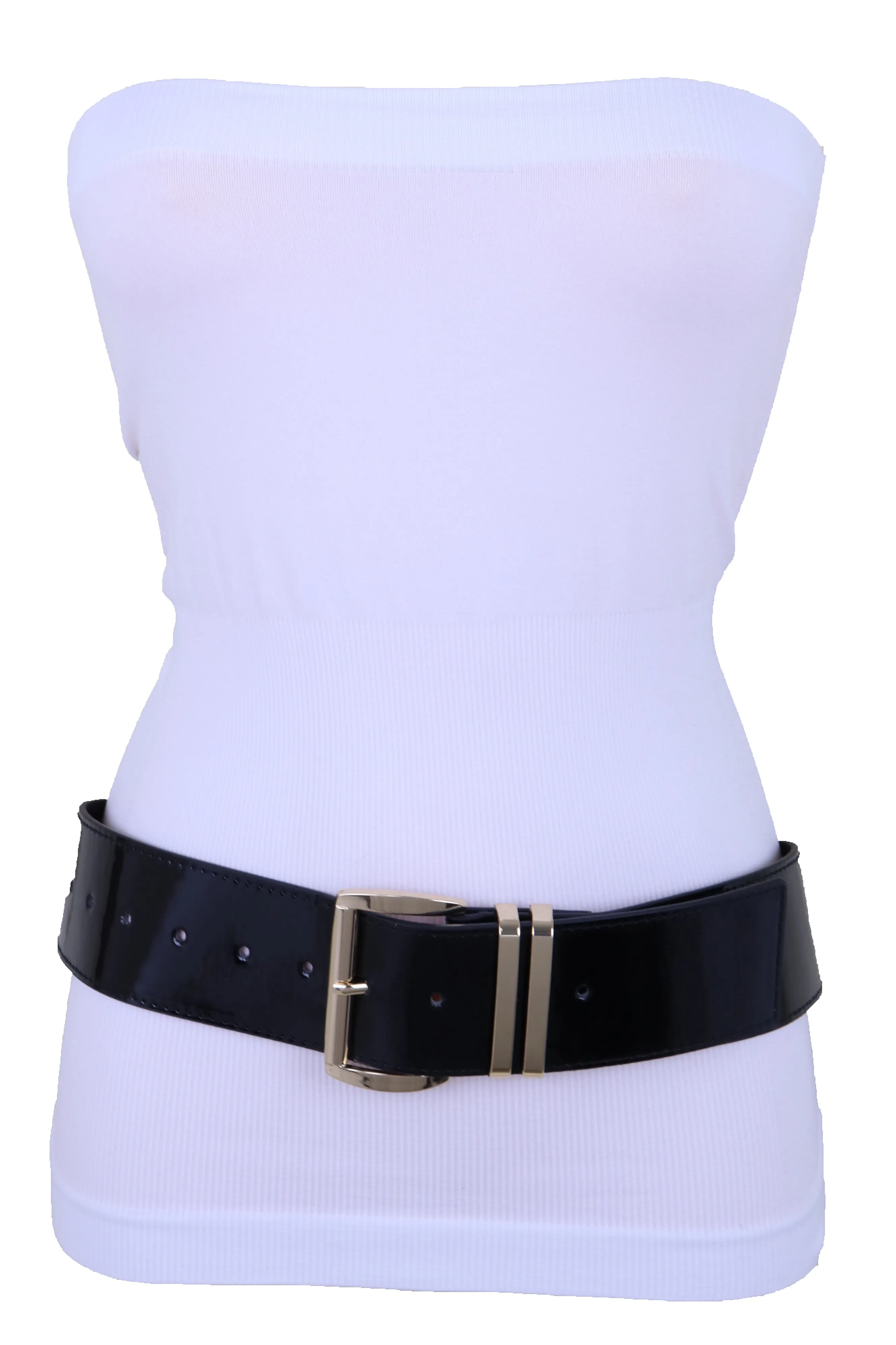 Solid Colored Faux Leather Two-Bar Loop Square Buckle Classic Belt