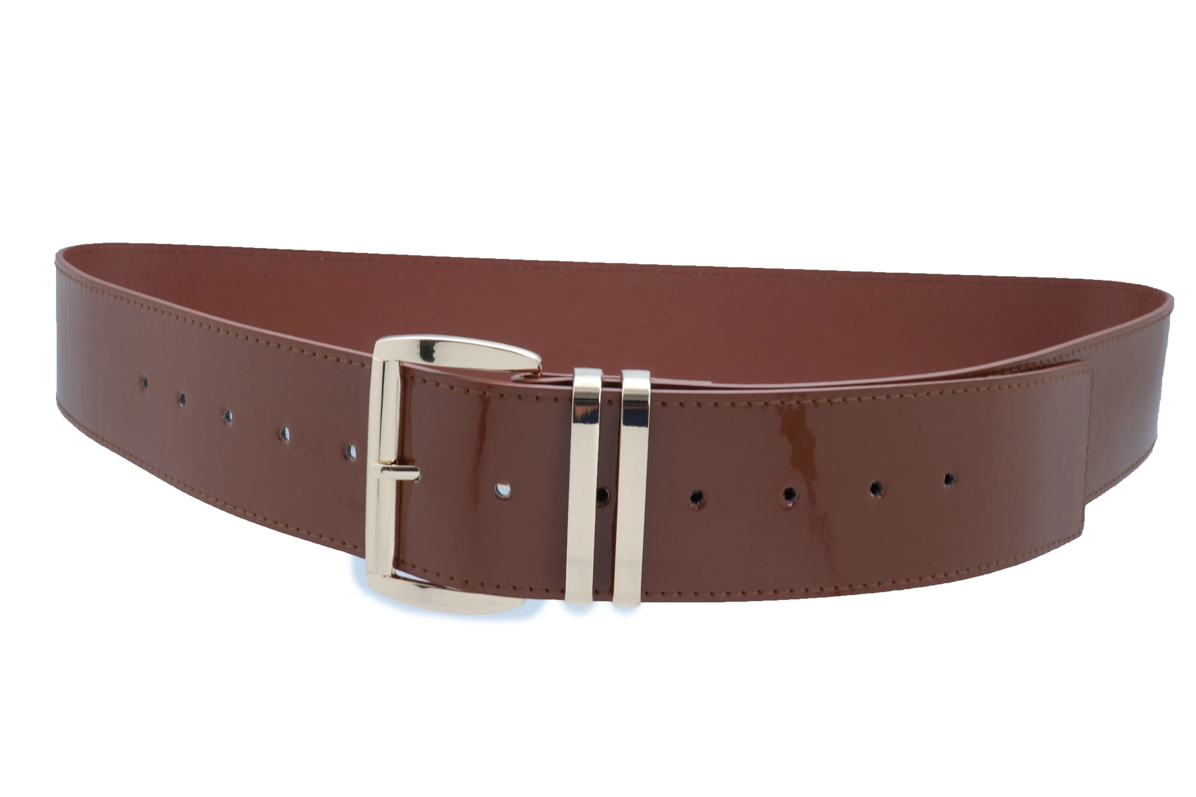 Solid Colored Faux Leather Two-Bar Loop Square Buckle Classic Belt