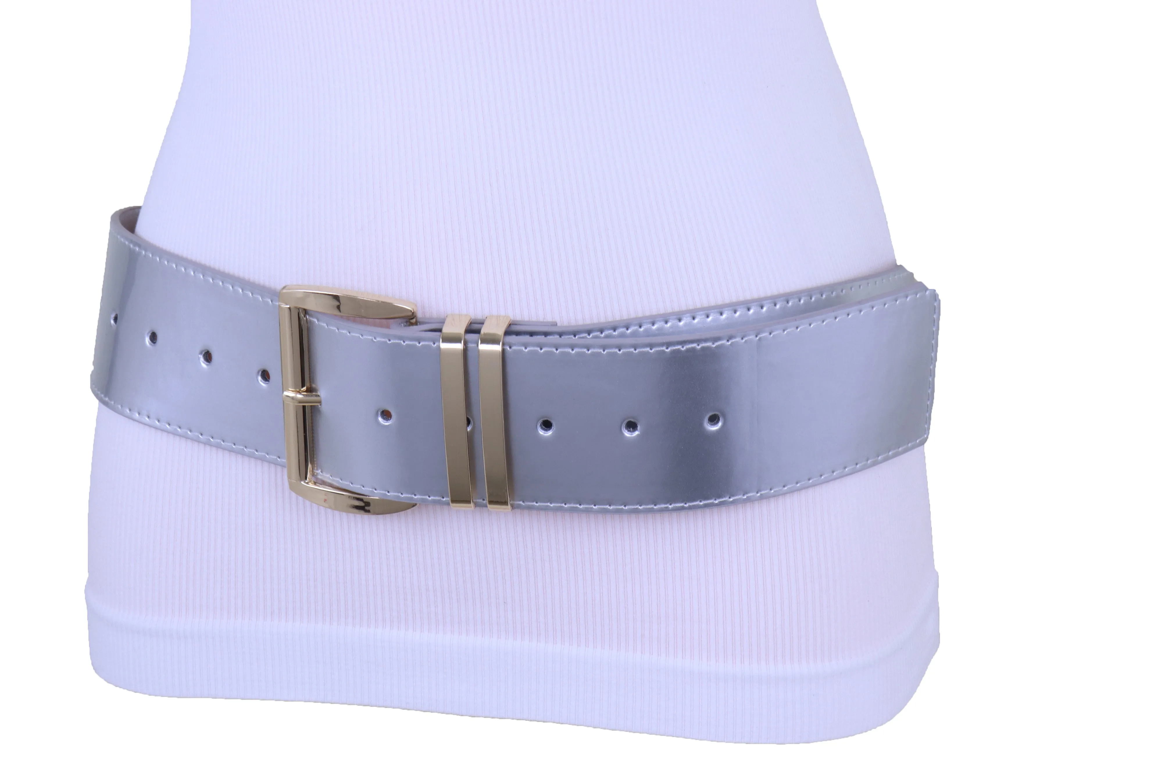 Solid Colored Faux Leather Two-Bar Loop Square Buckle Classic Belt