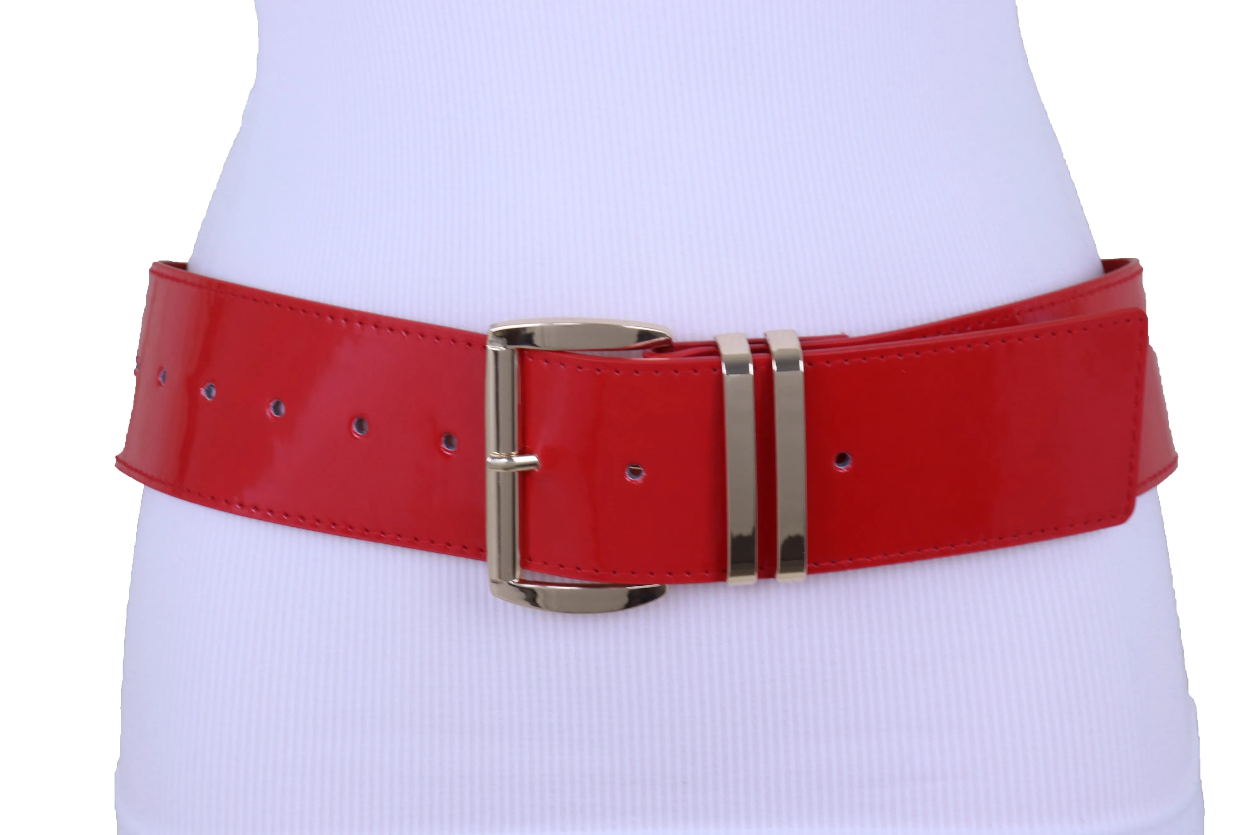 Solid Colored Faux Leather Two-Bar Loop Square Buckle Classic Belt