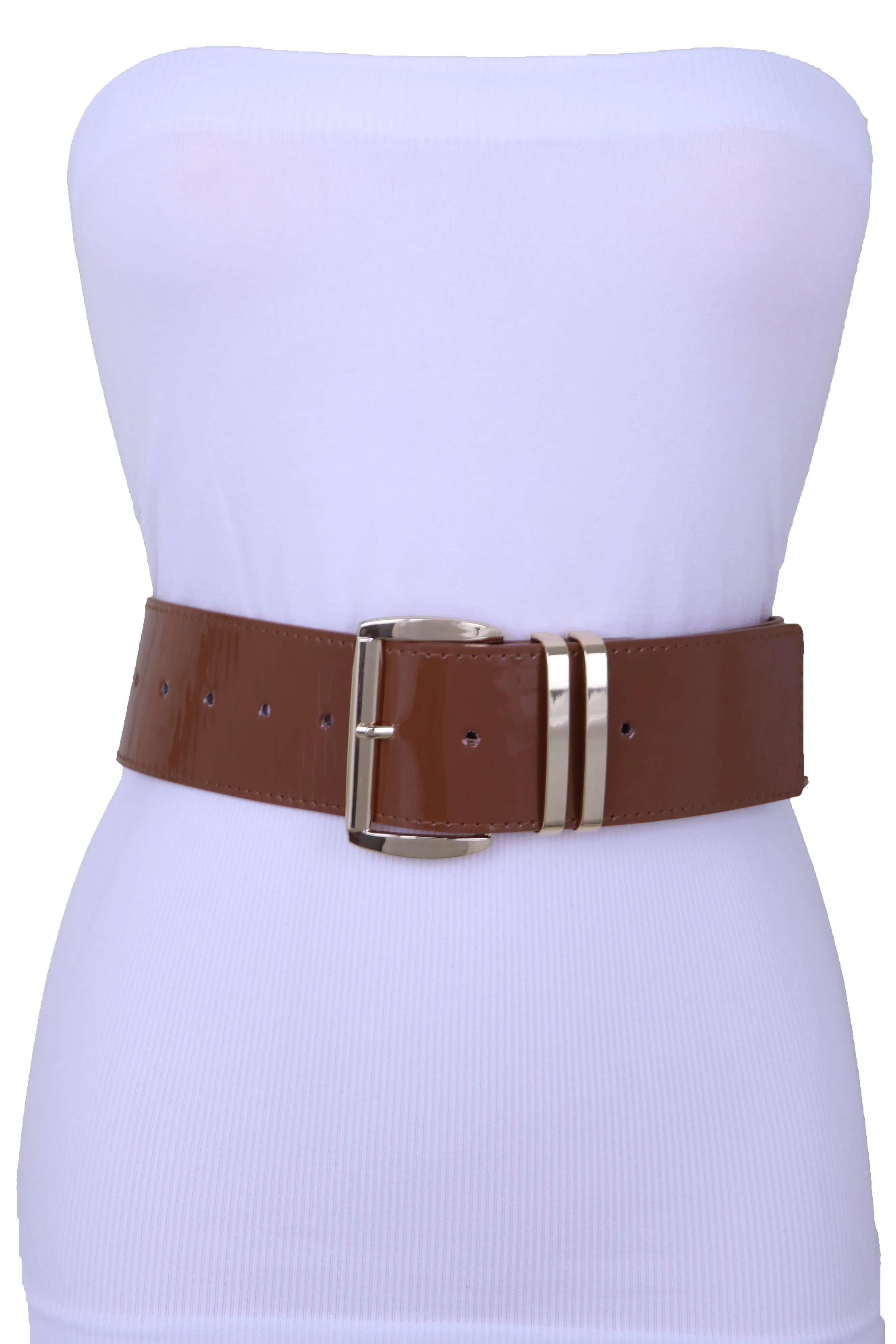 Solid Colored Faux Leather Two-Bar Loop Square Buckle Classic Belt