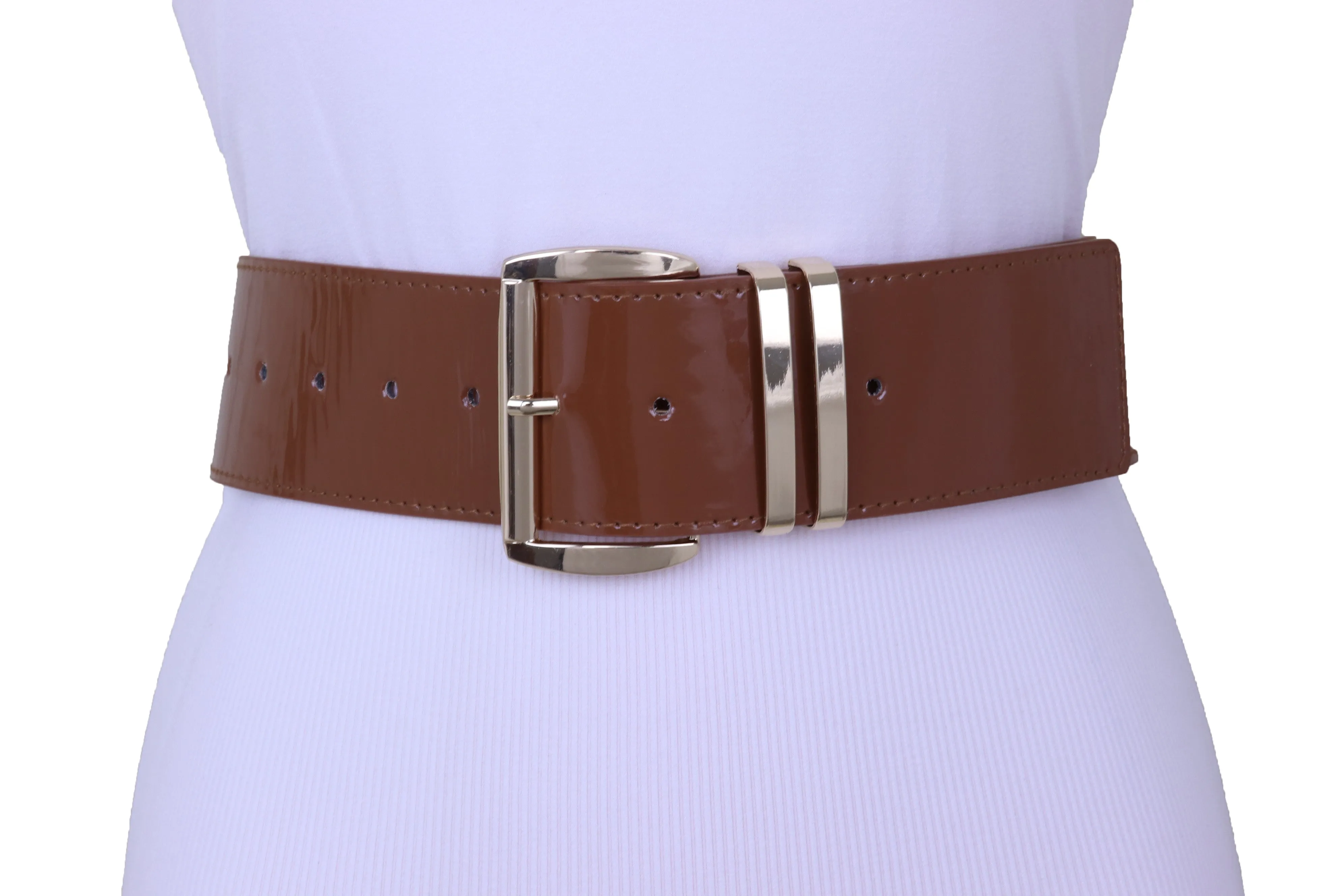 Solid Colored Faux Leather Two-Bar Loop Square Buckle Classic Belt