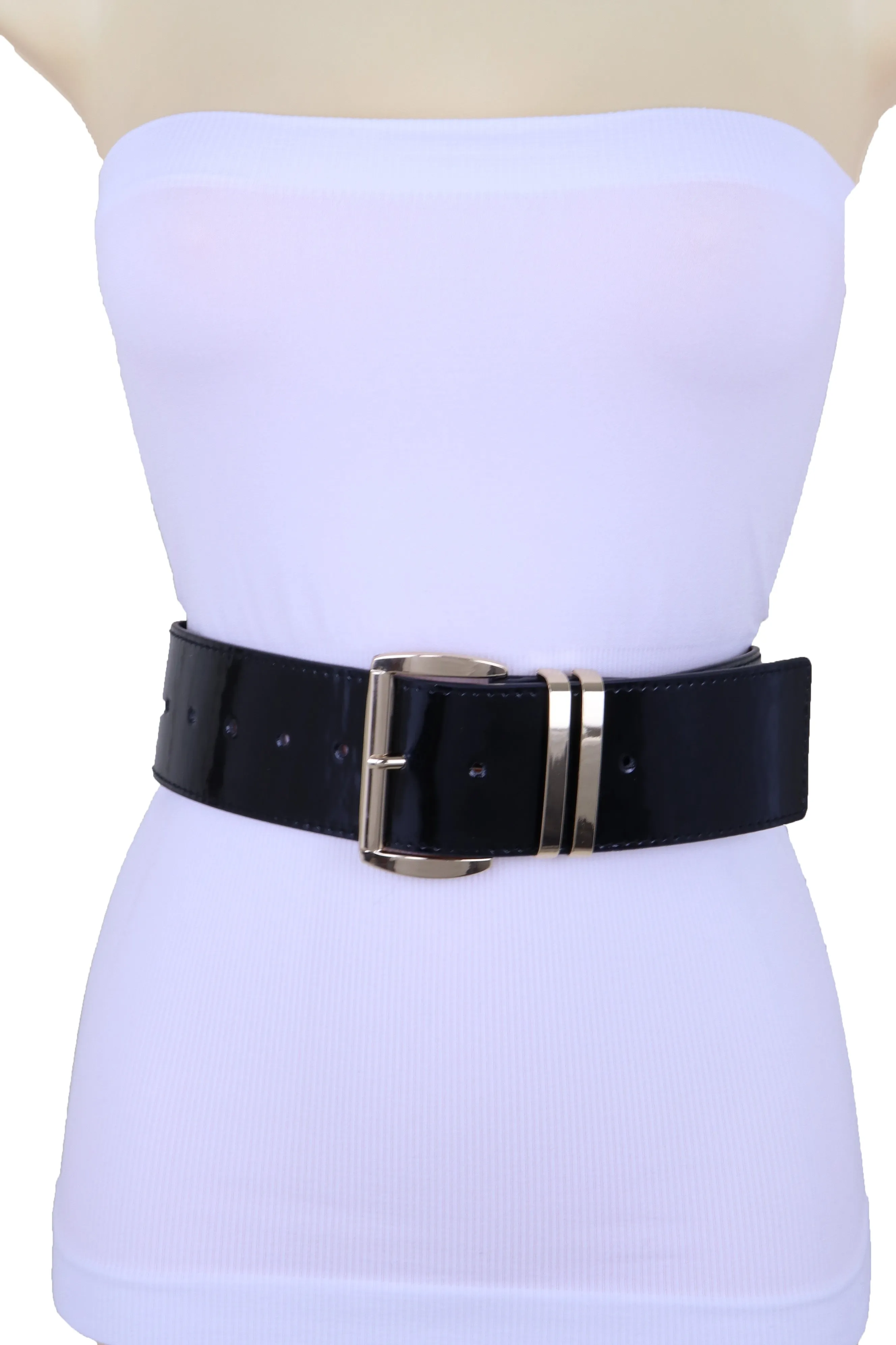 Solid Colored Faux Leather Two-Bar Loop Square Buckle Classic Belt
