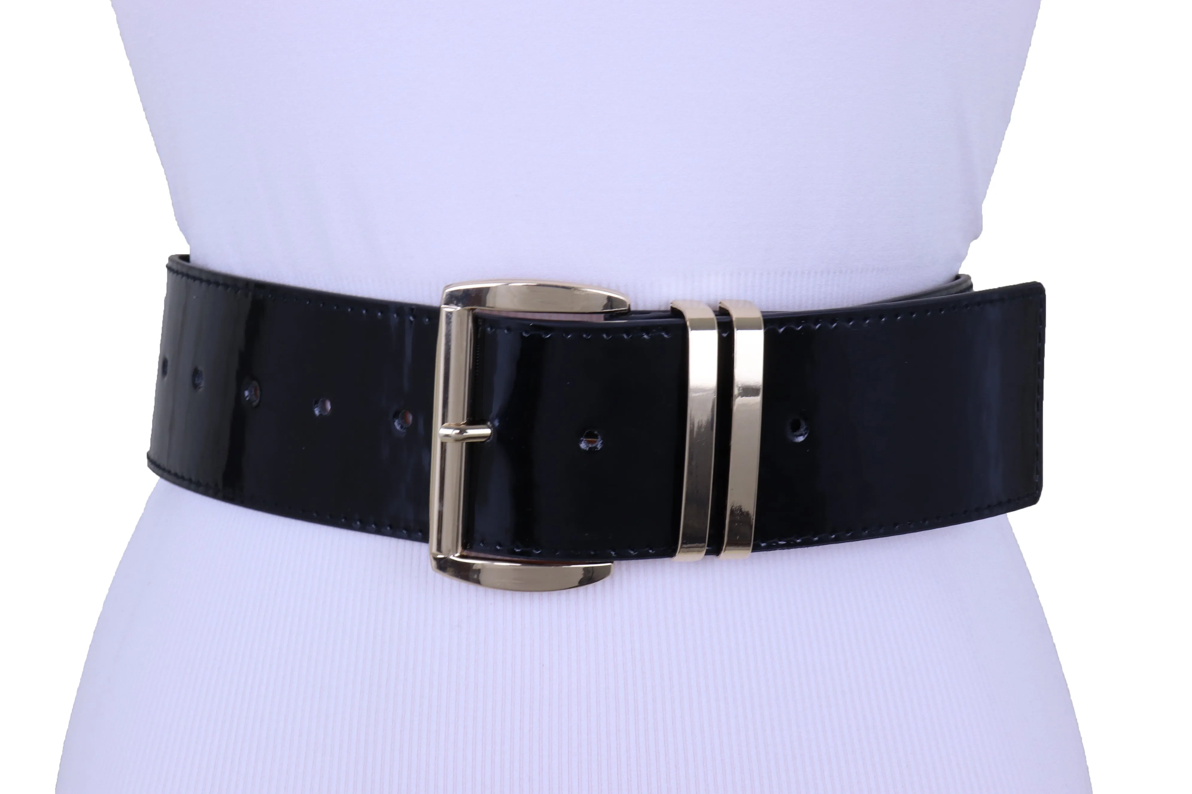 Solid Colored Faux Leather Two-Bar Loop Square Buckle Classic Belt