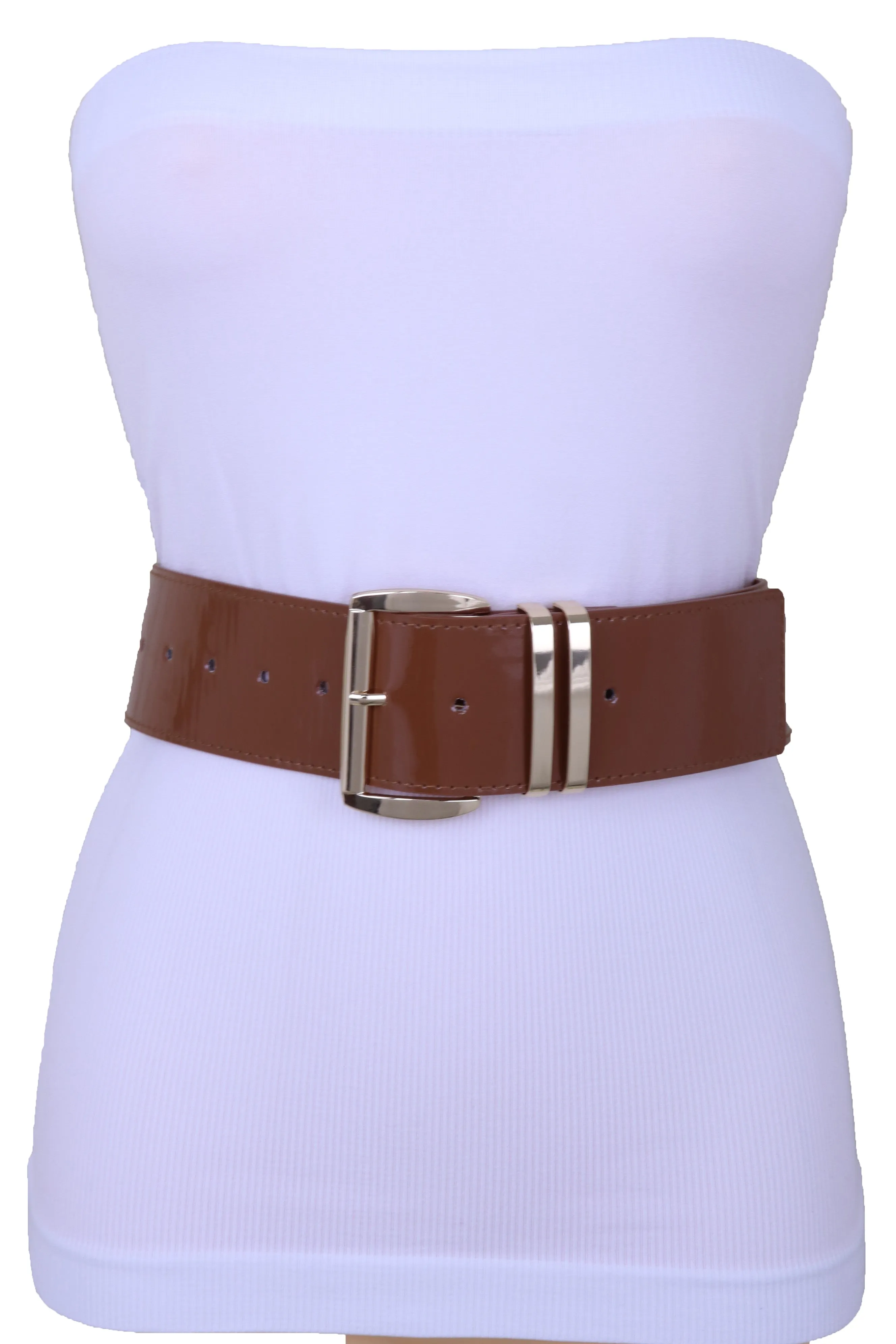 Solid Colored Faux Leather Two-Bar Loop Square Buckle Classic Belt
