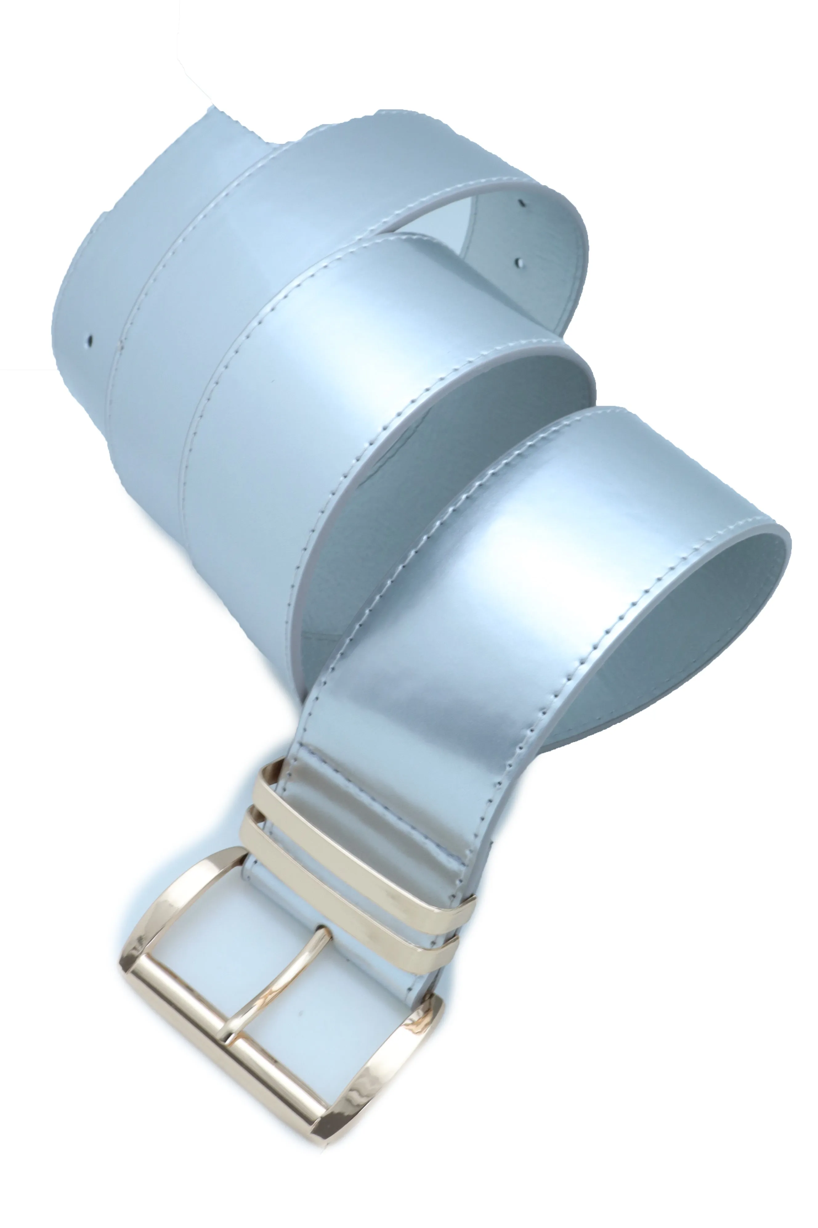 Solid Colored Faux Leather Two-Bar Loop Square Buckle Classic Belt