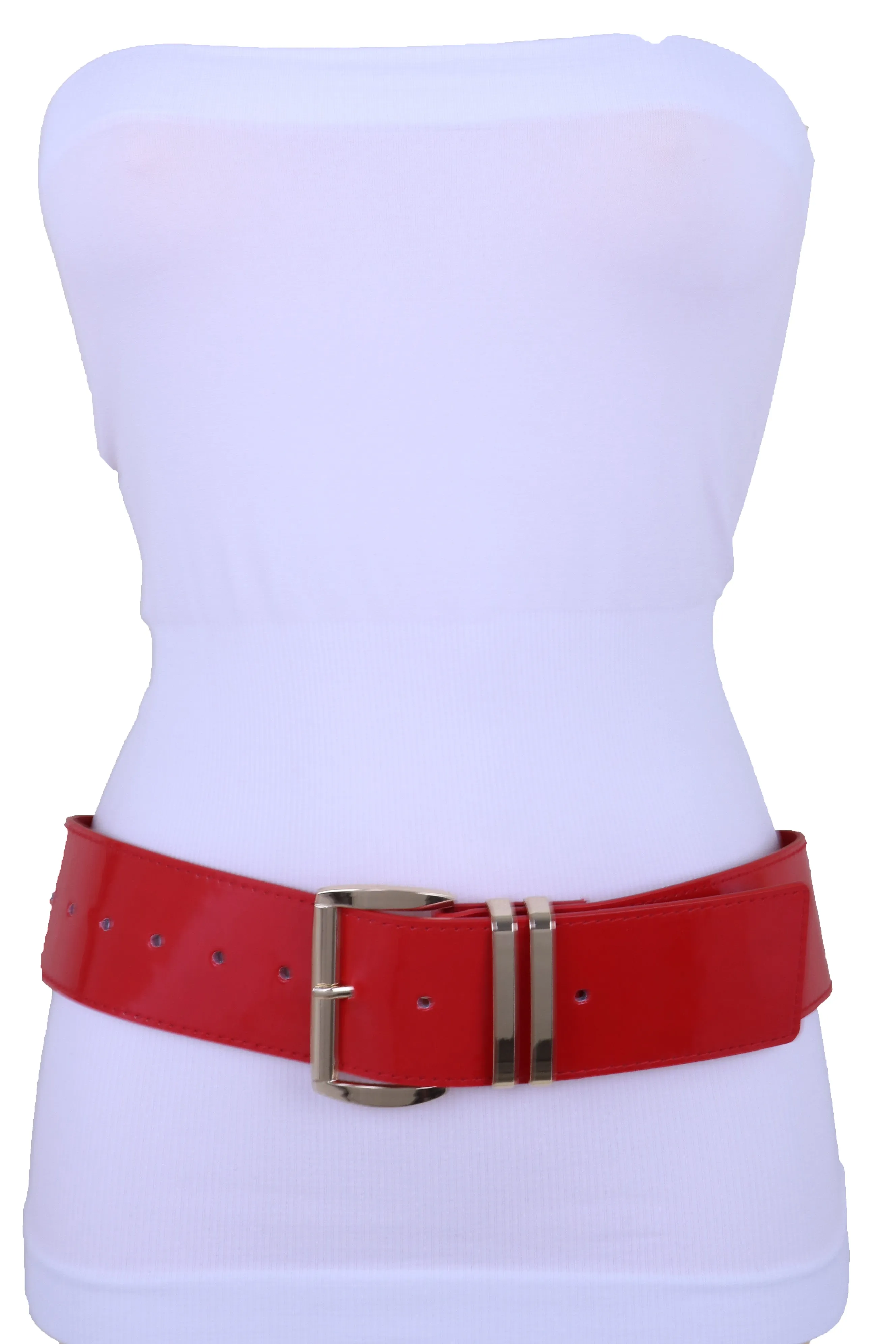 Solid Colored Faux Leather Two-Bar Loop Square Buckle Classic Belt