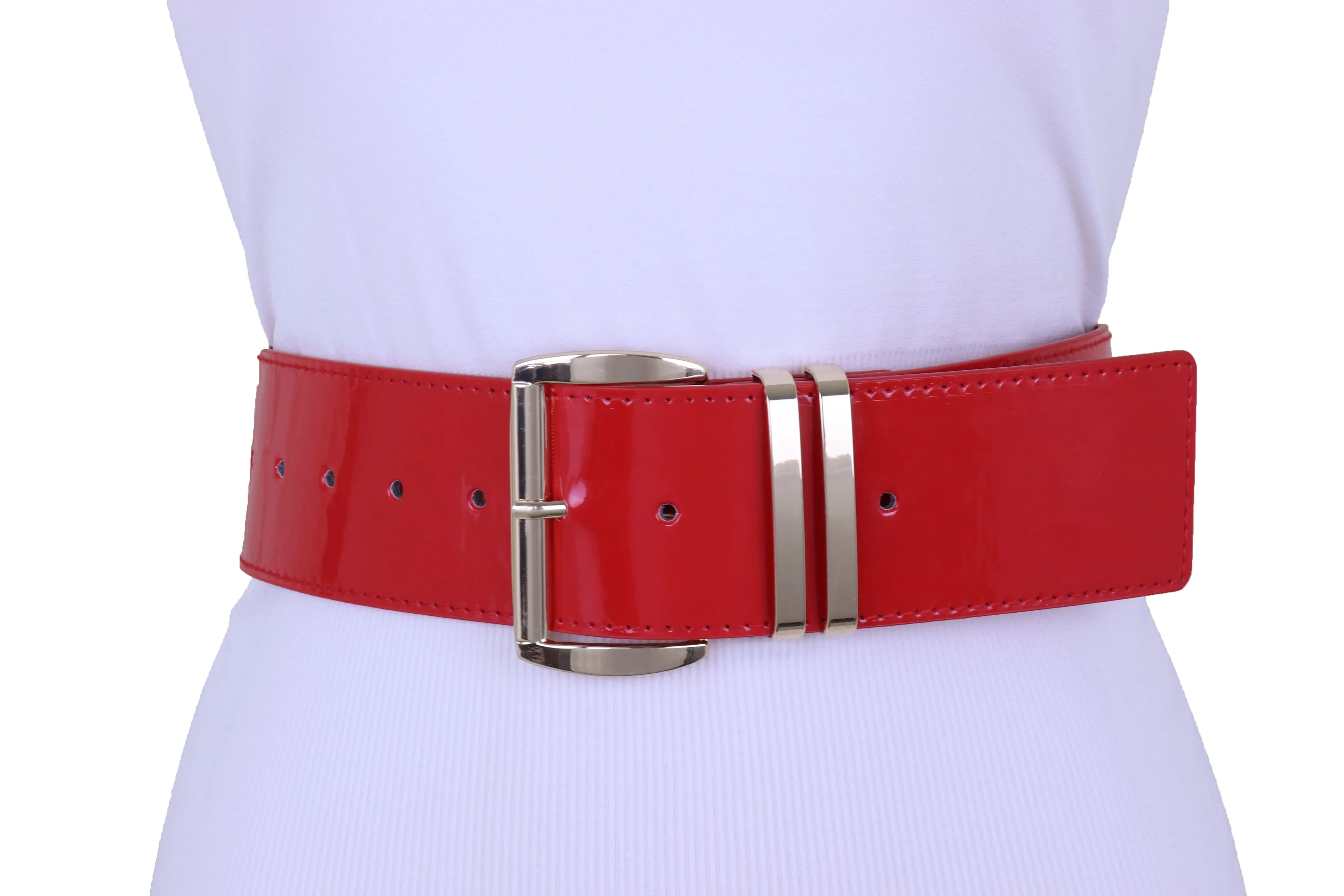 Solid Colored Faux Leather Two-Bar Loop Square Buckle Classic Belt
