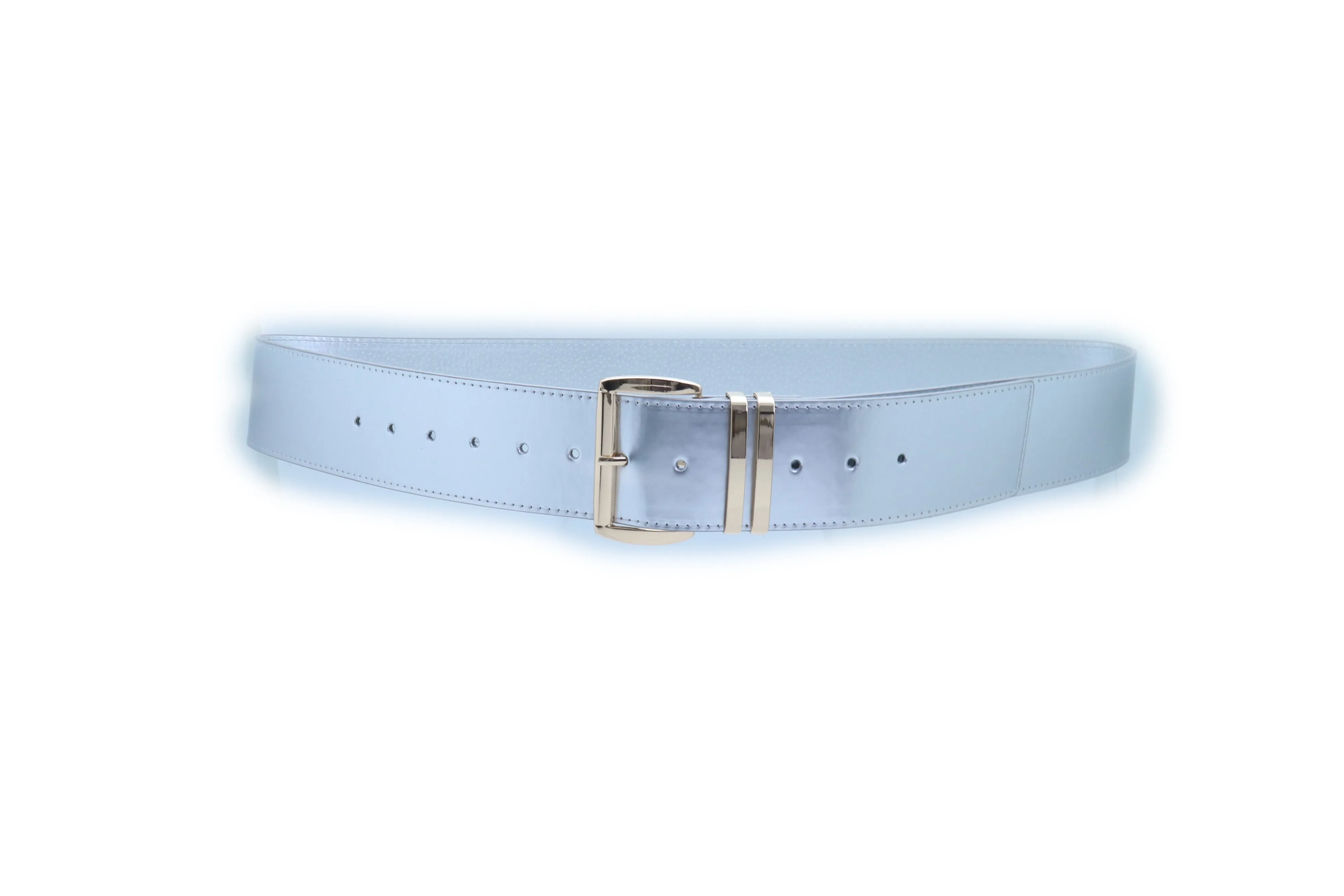 Solid Colored Faux Leather Two-Bar Loop Square Buckle Classic Belt