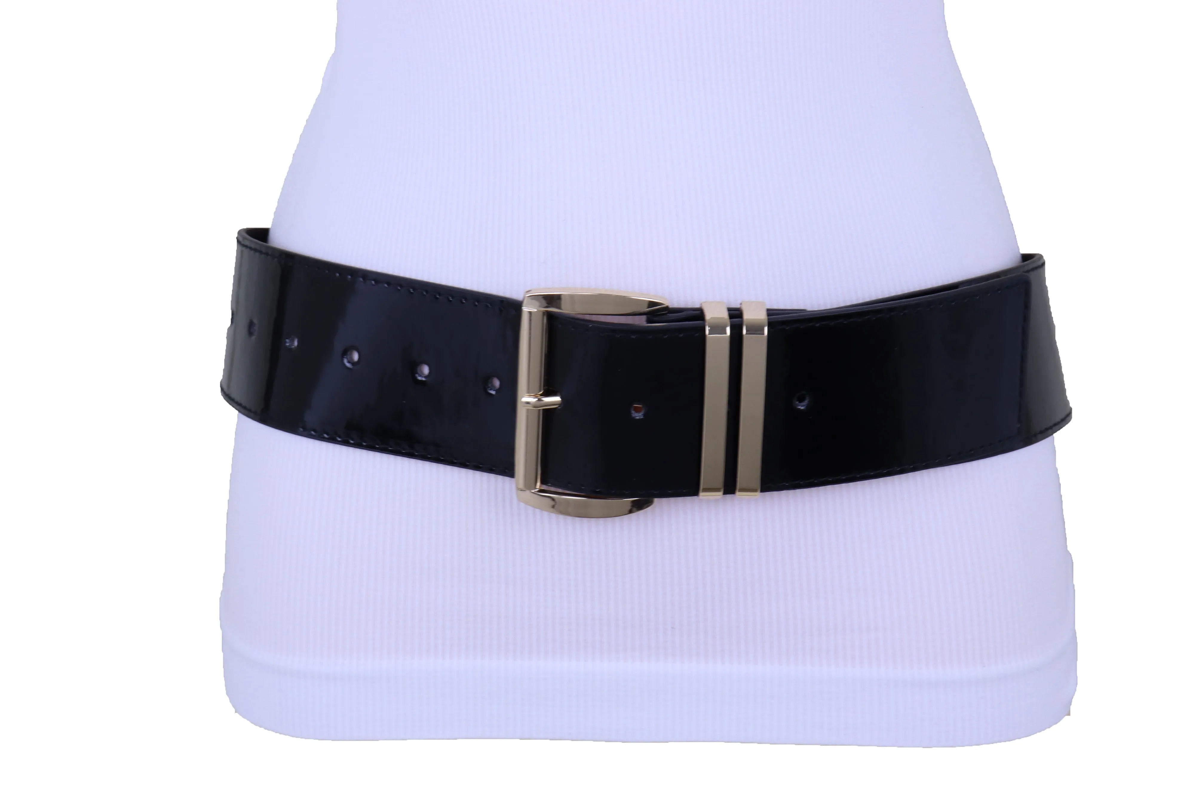 Solid Colored Faux Leather Two-Bar Loop Square Buckle Classic Belt