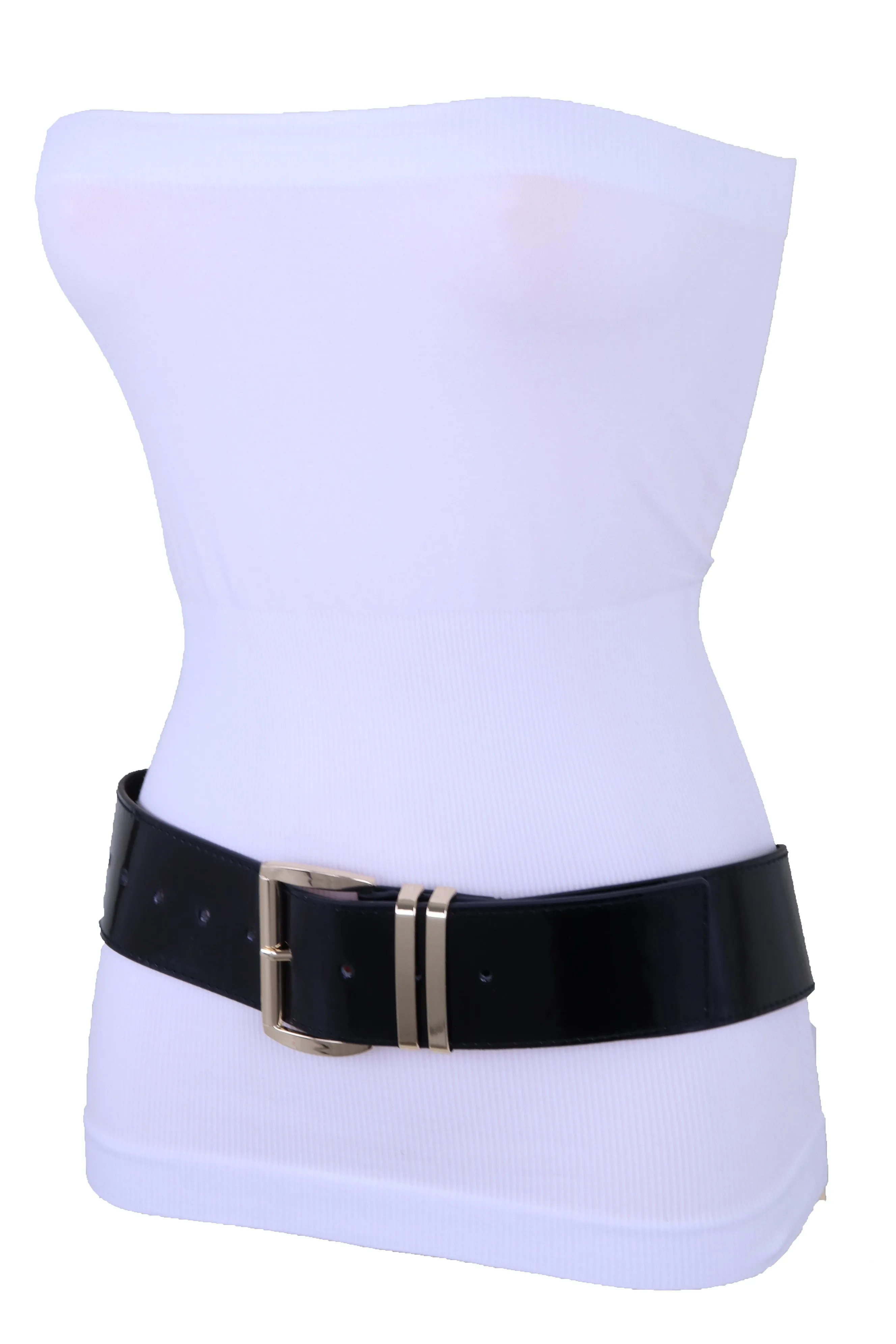 Solid Colored Faux Leather Two-Bar Loop Square Buckle Classic Belt