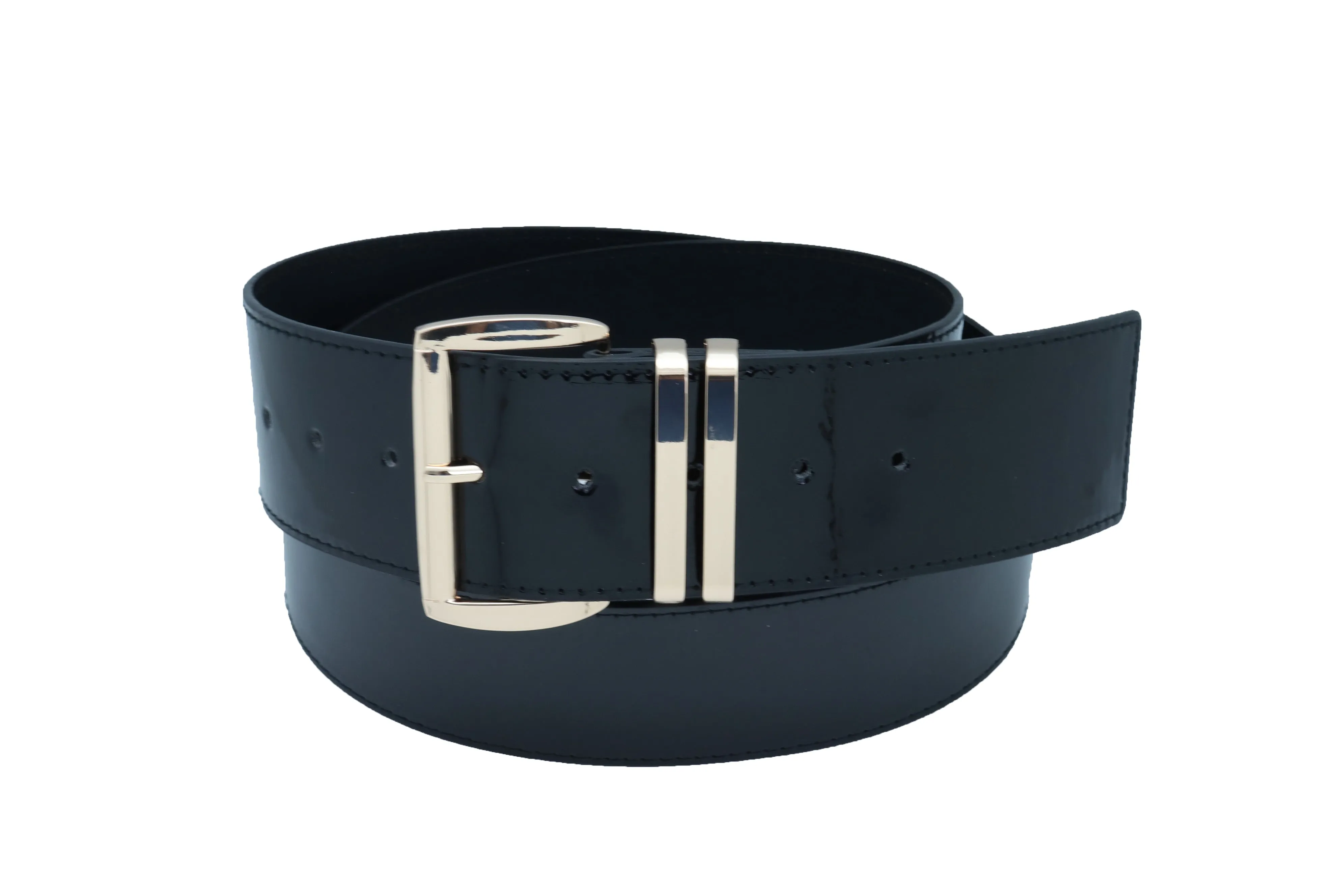 Solid Colored Faux Leather Two-Bar Loop Square Buckle Classic Belt